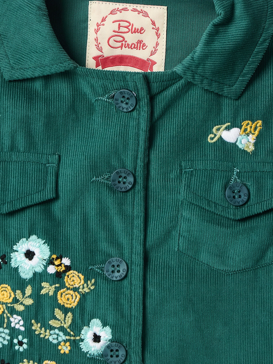 Blue Giraffe Girls Blue Embroidered Collar Jacket