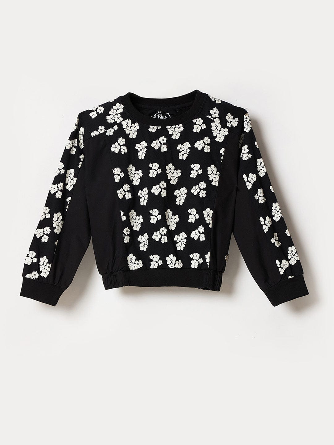 Blue Giraffe Girls Black Printed Crew Neck Top