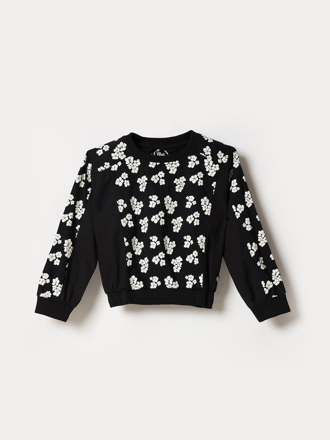 Blue Giraffe Girls Black Printed Crew Neck Top
