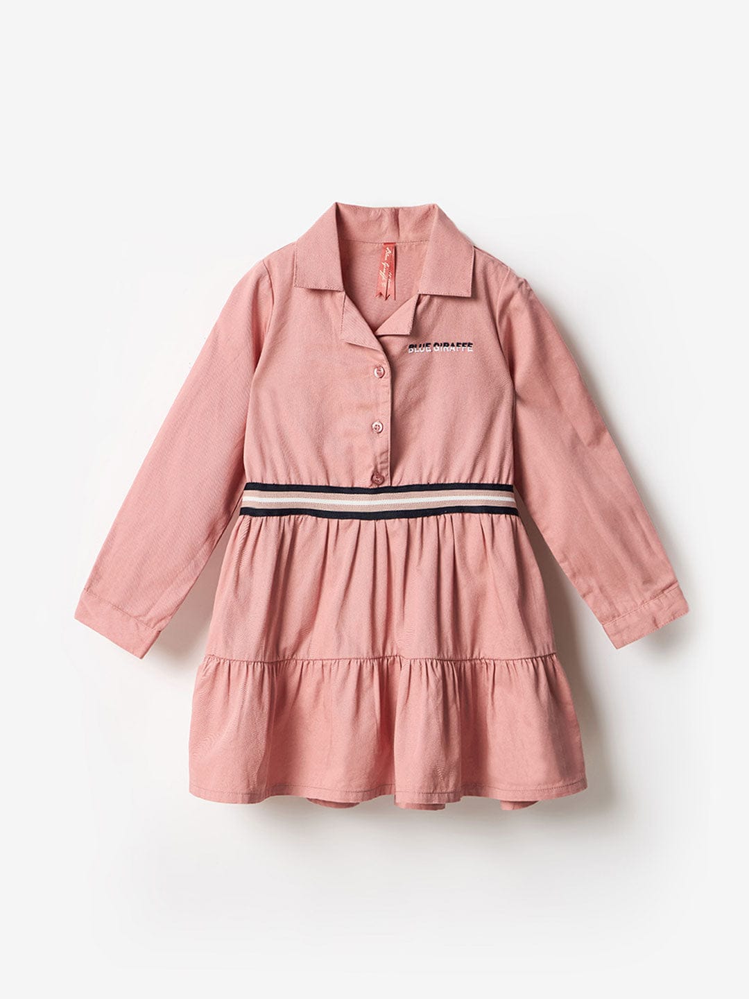Blue Giraffe Girls Pink Solid Collar Dress