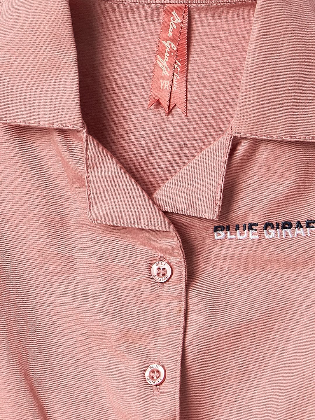 Blue Giraffe Girls Pink Solid Collar Dress