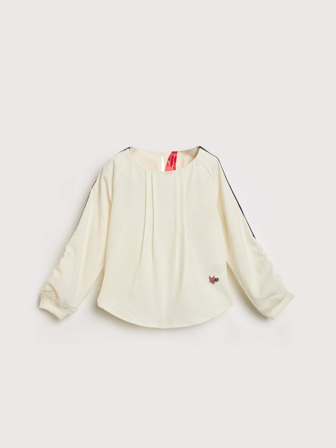 Blue Giraffe Girls White Tape Round Neck Top