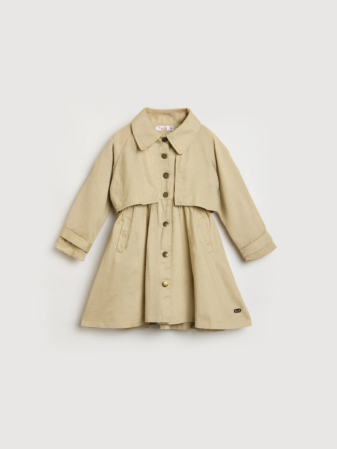 Elle Kids Beige Solid Collar Dress