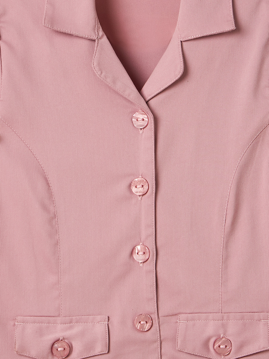 Elle Kids Pink Solid Lapel Collar Dress