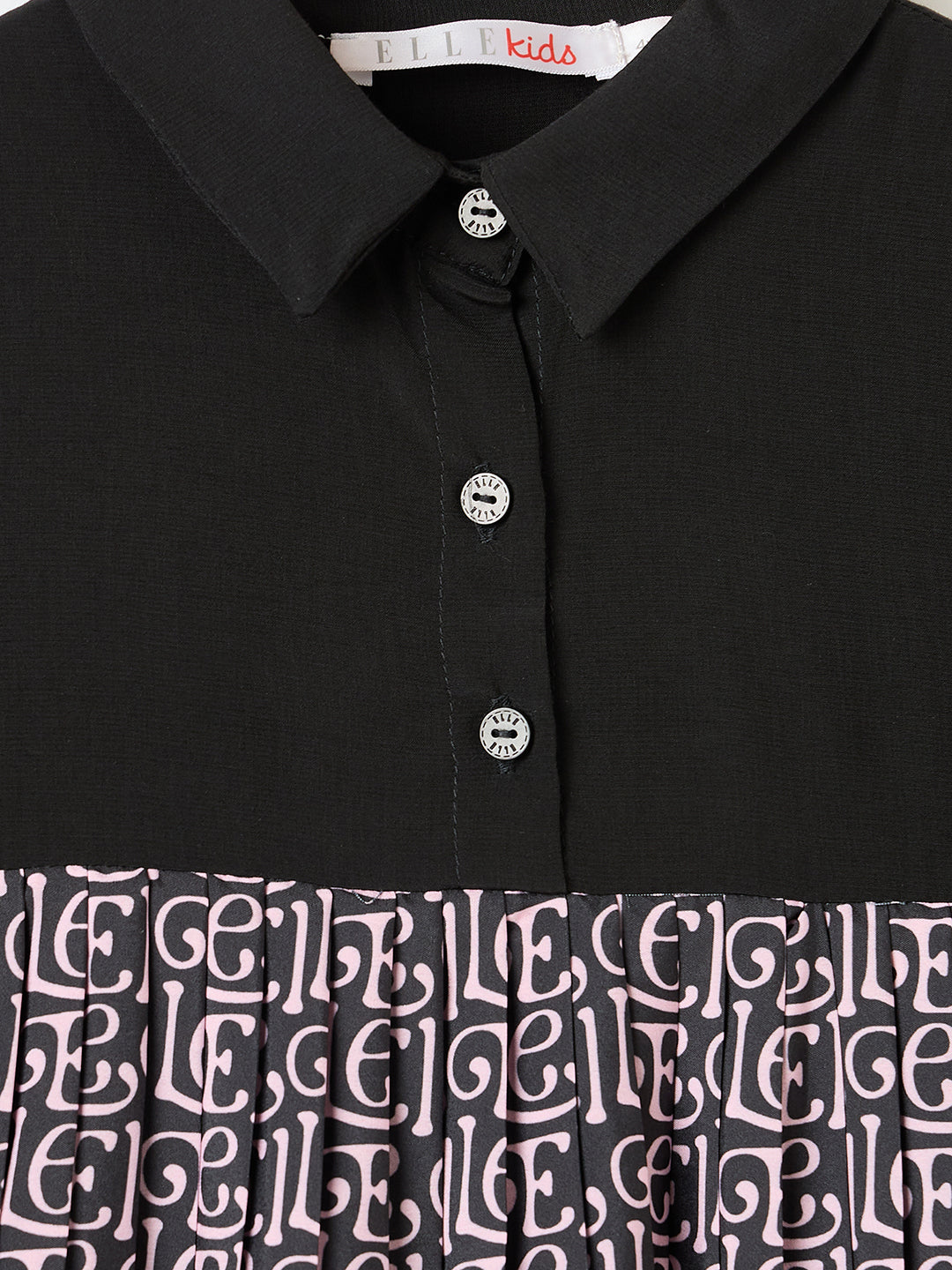 Elle Kids Pink Aop Crew Neck Dress