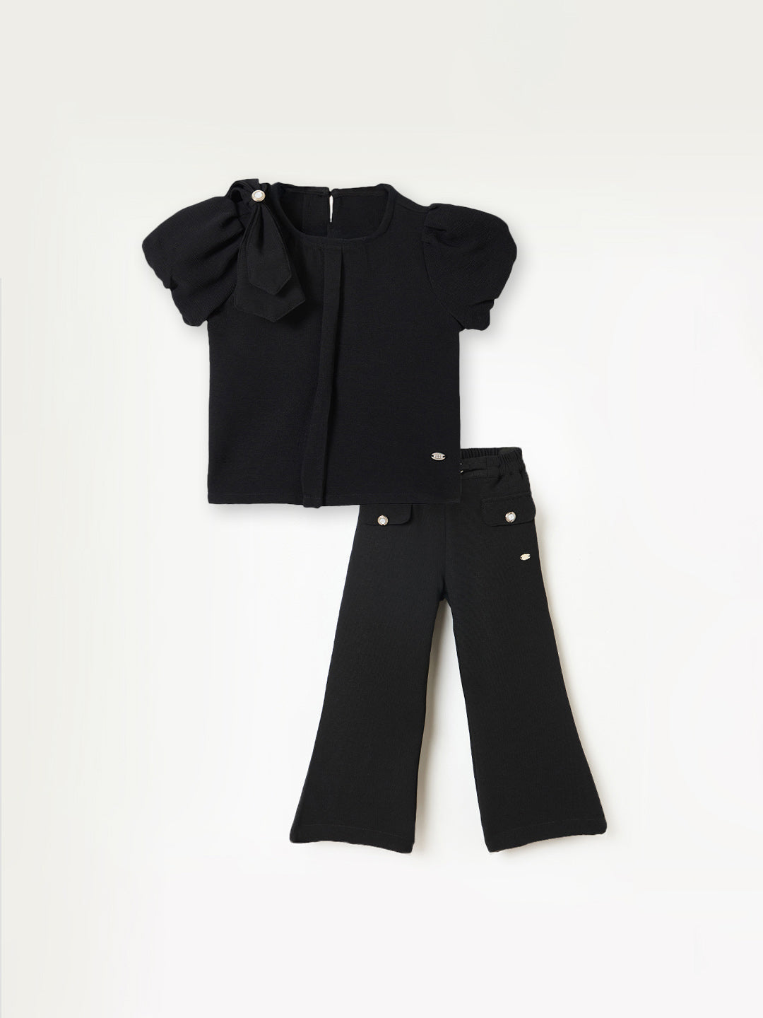 Elle Kids Black Fit And Flare Solid Trouser