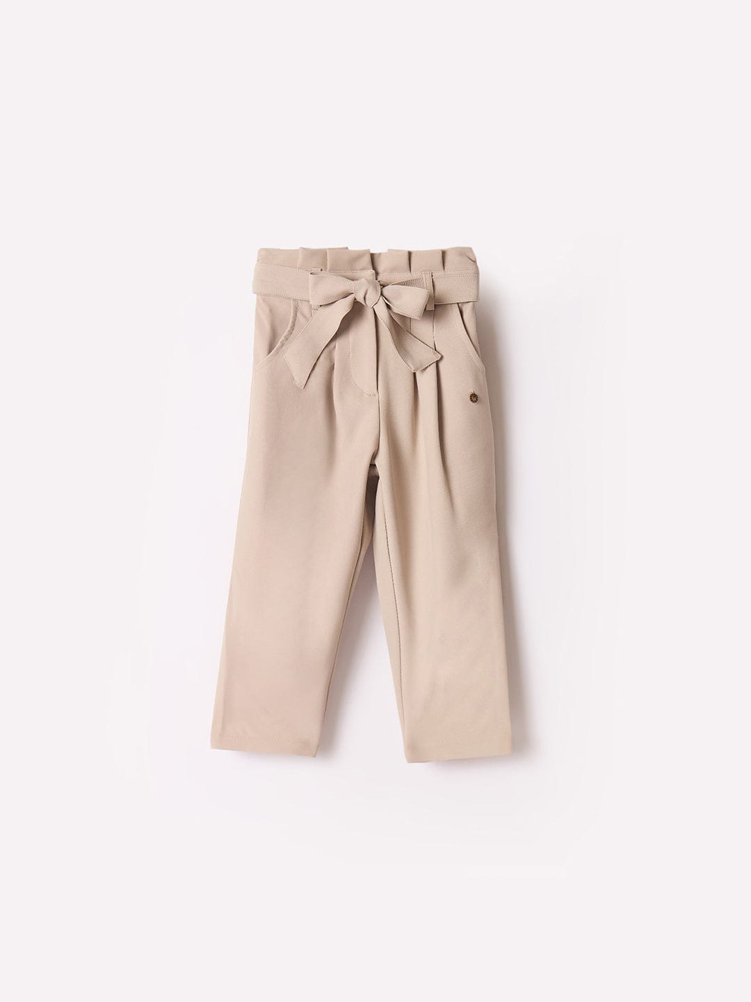 Elle Kids Beige Regular Fit Solid Trouser