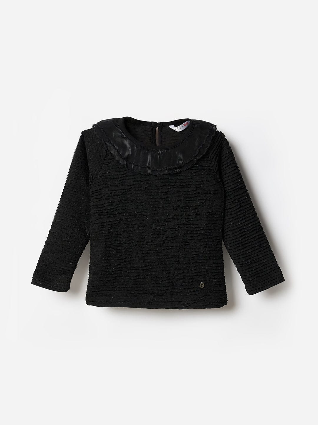 Elle Kids Black Solid Round Neck Top