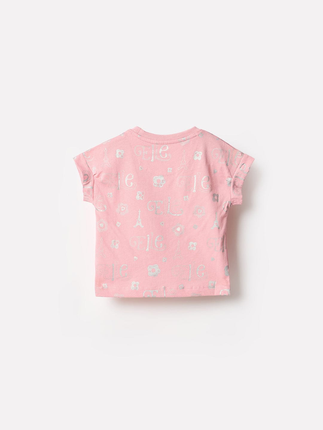 Elle Kids Pink Printed Crew Neck Tshirt