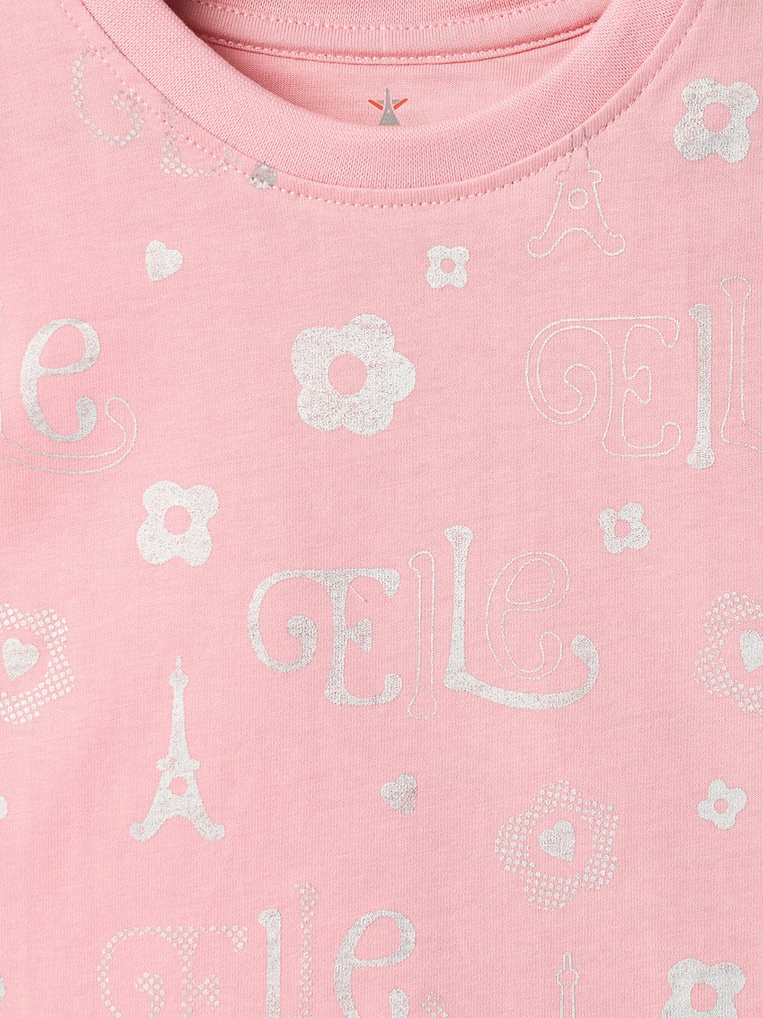 Elle Kids Pink Printed Crew Neck Tshirt