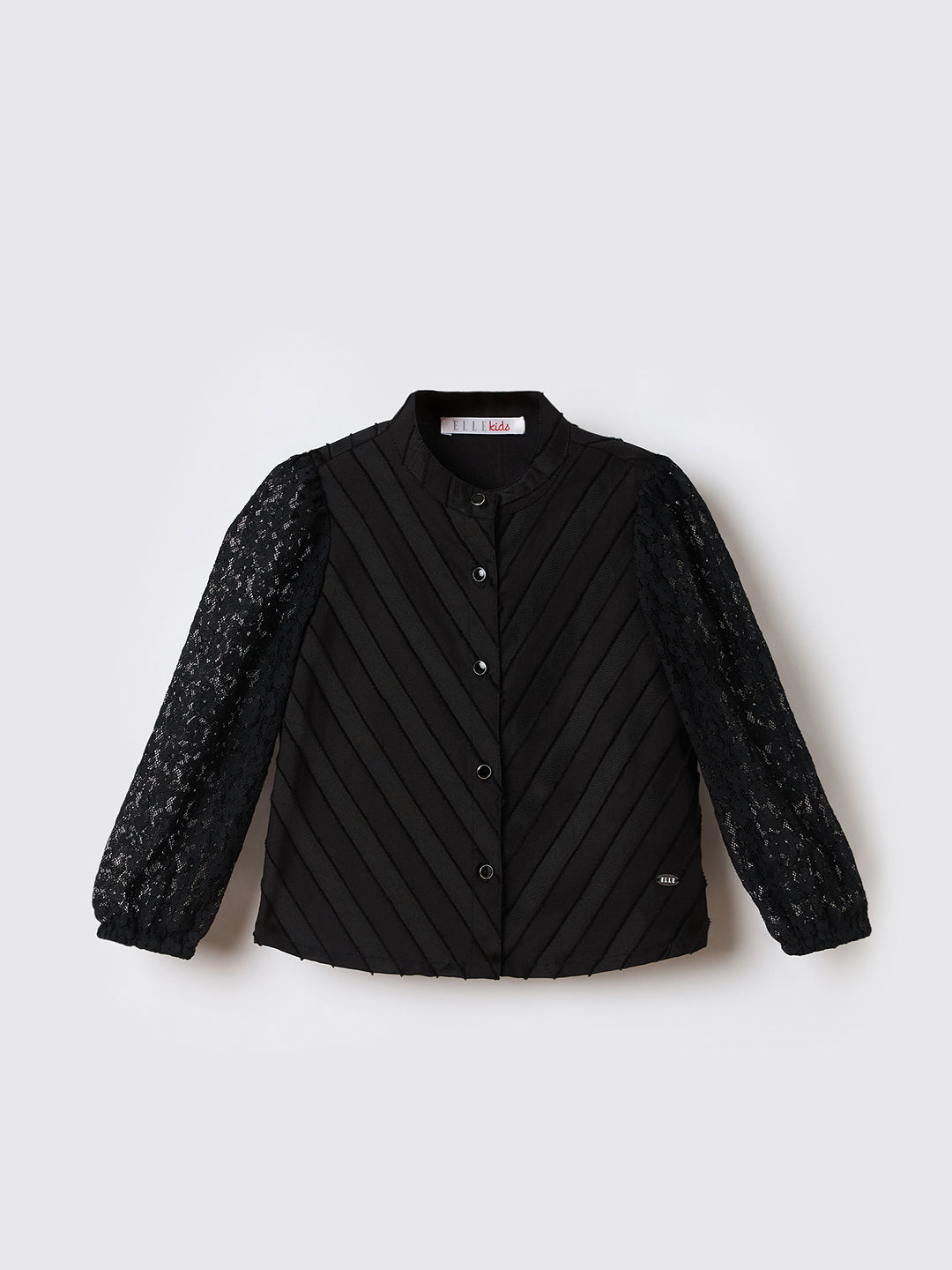 Elle Kids Black Solid Band Collar Top