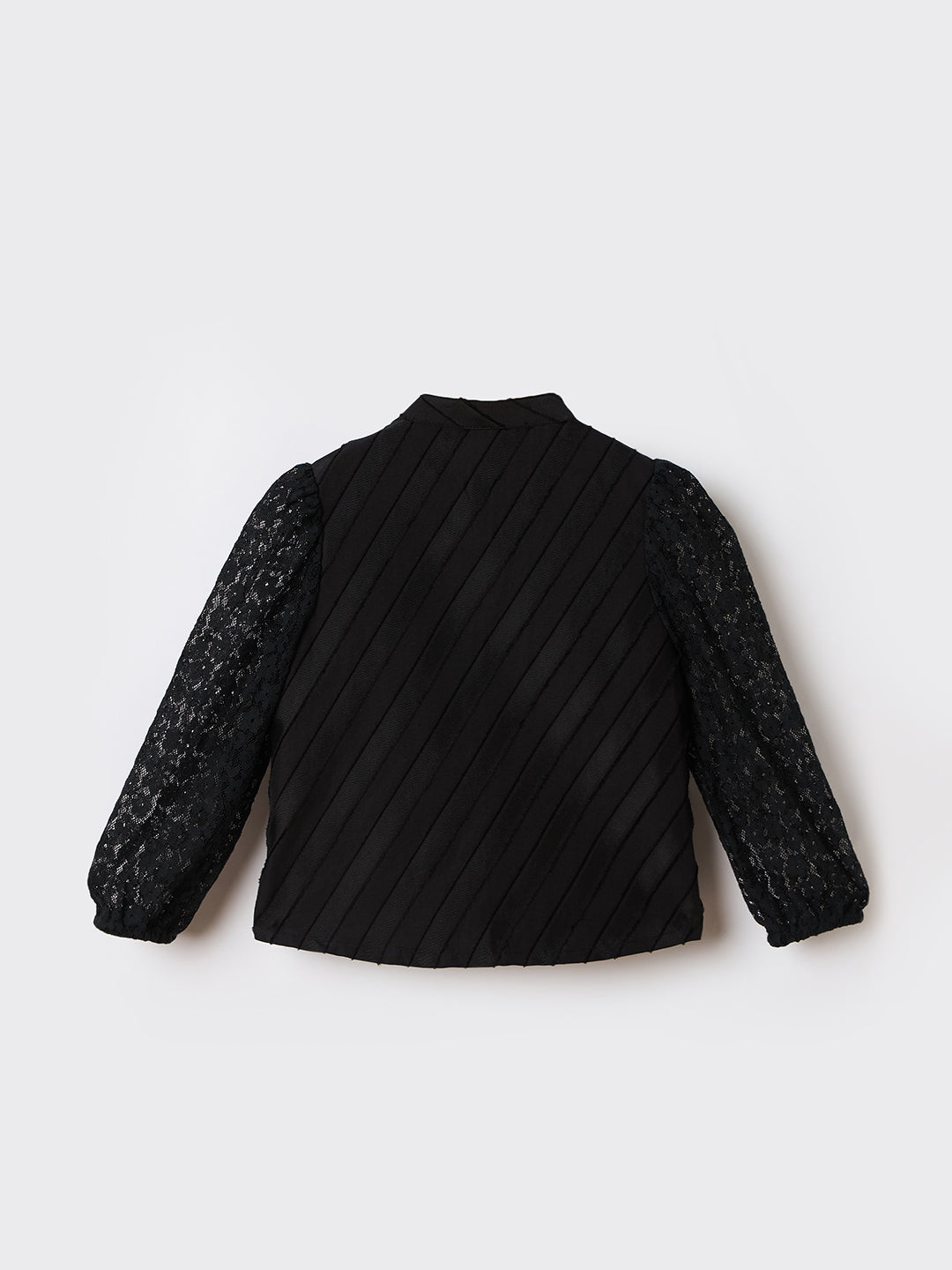 Elle Kids Black Solid Band Collar Top