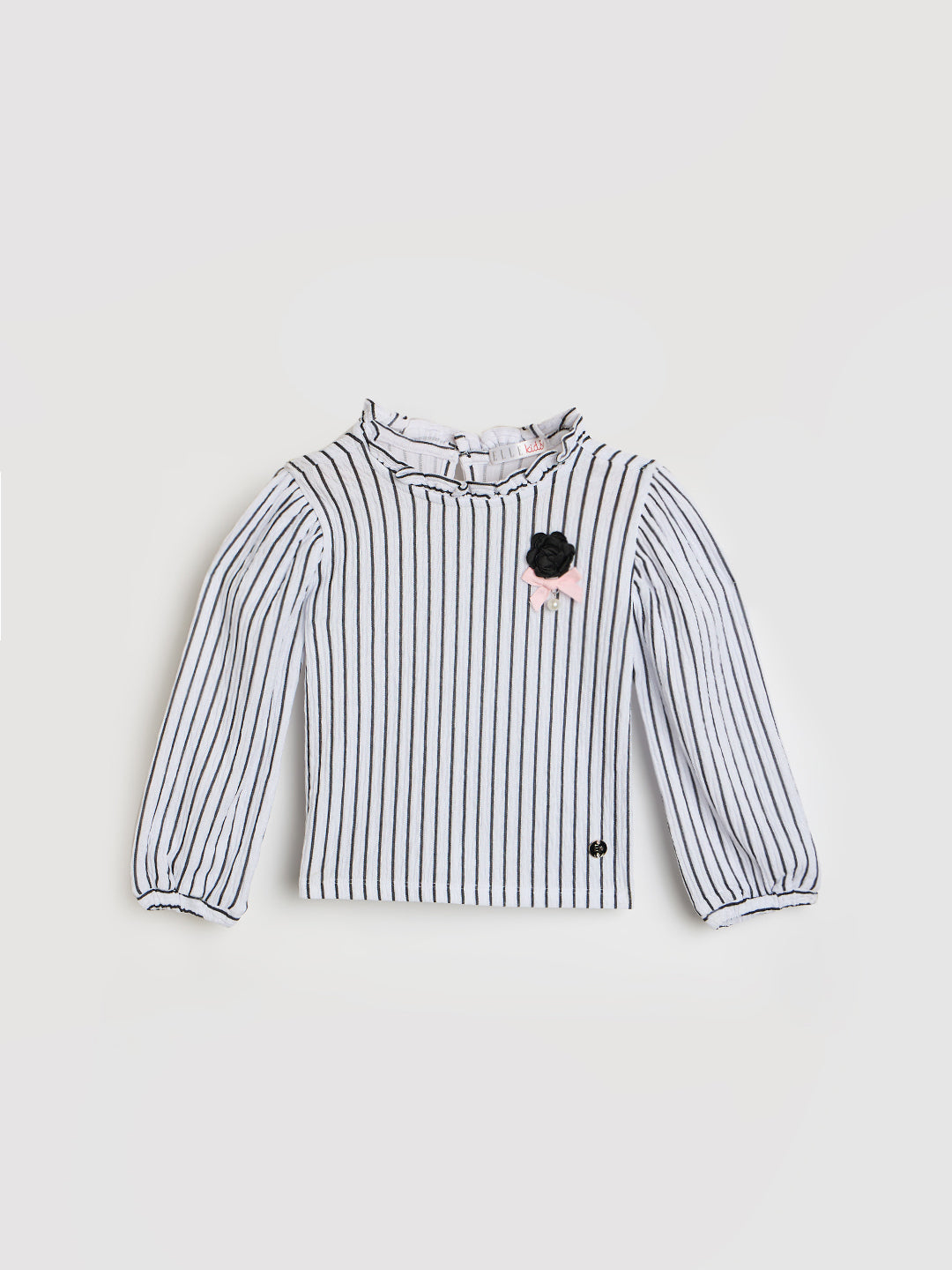 Elle Kids White Striped Round Neck Top
