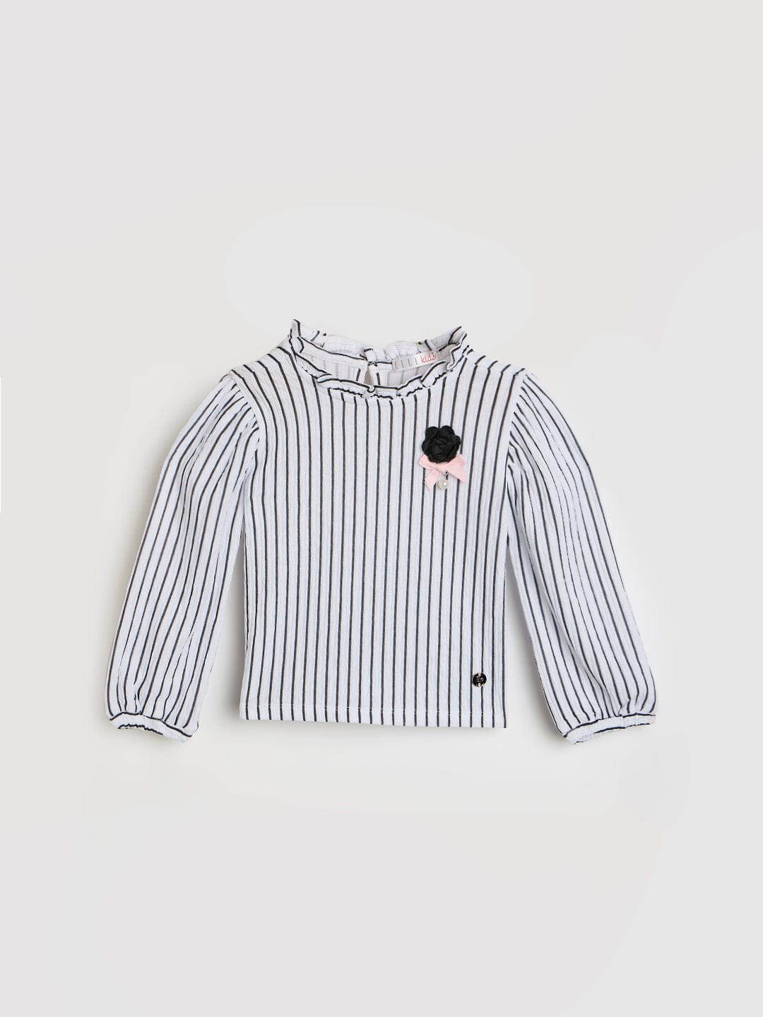 Elle Kids White Striped Round Neck Top