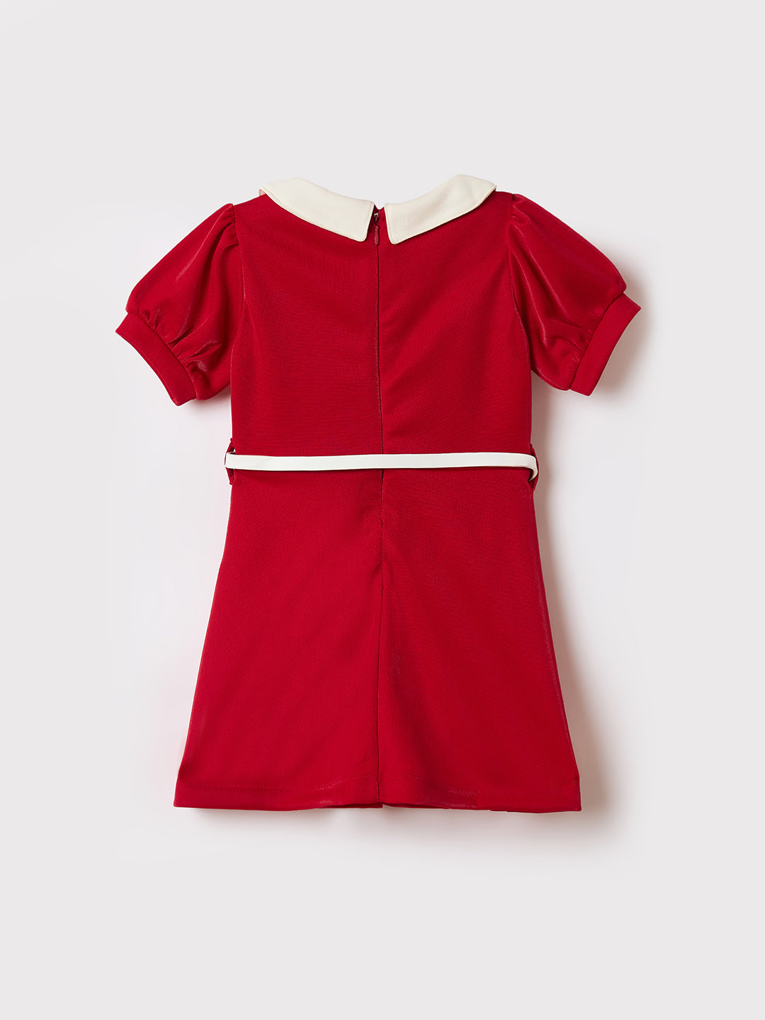 Elle Kids Red Solid Round Neck Dress