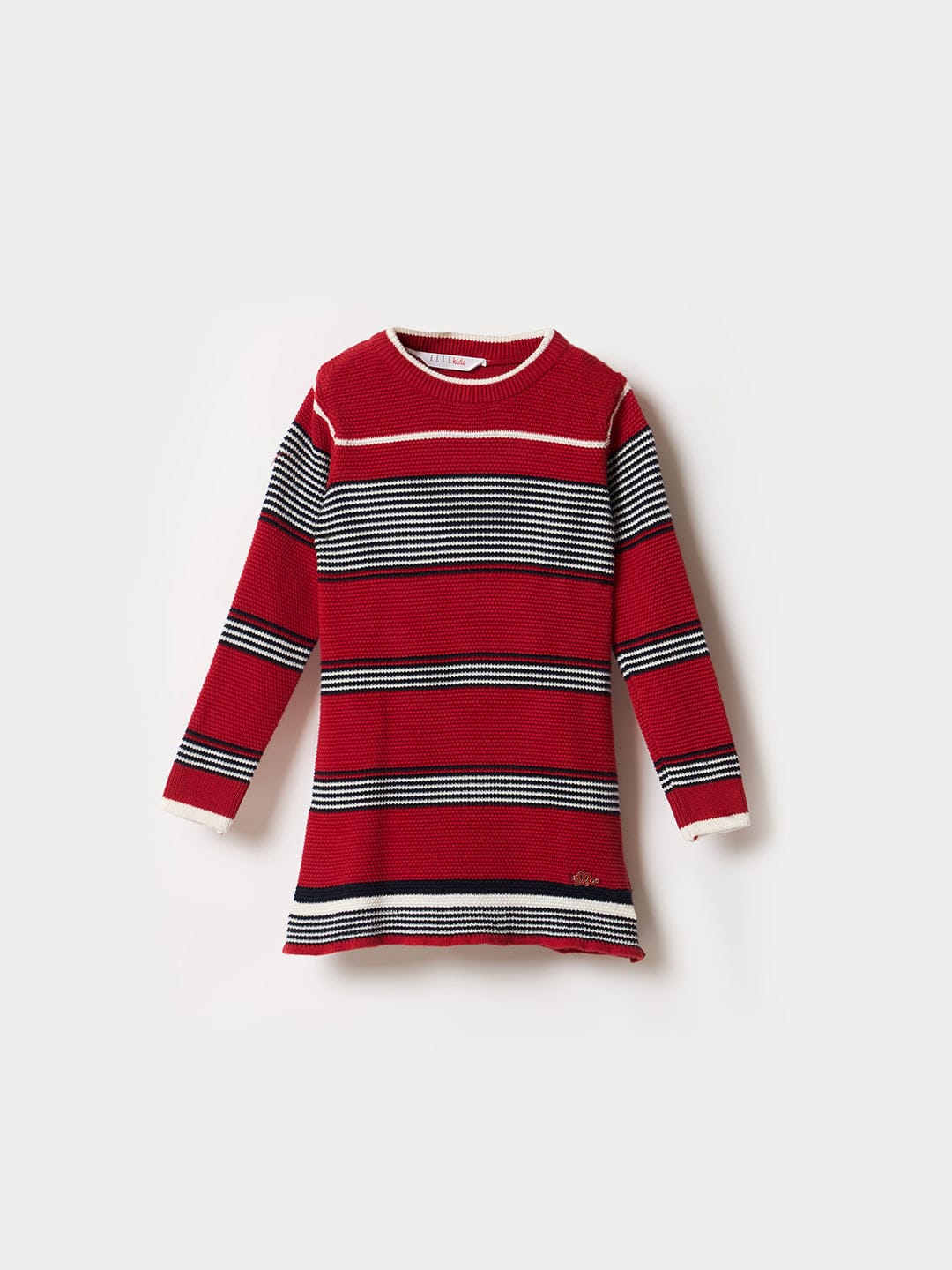 Elle Kids Red Striped Crew Neck Dress