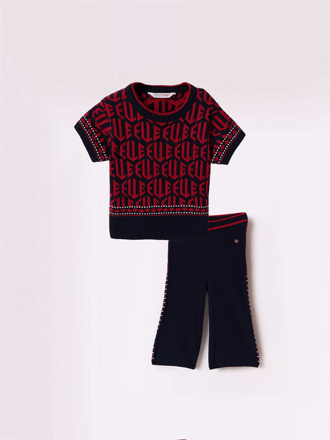 Elle Kids Blue Printed Crew Neck Tshirt