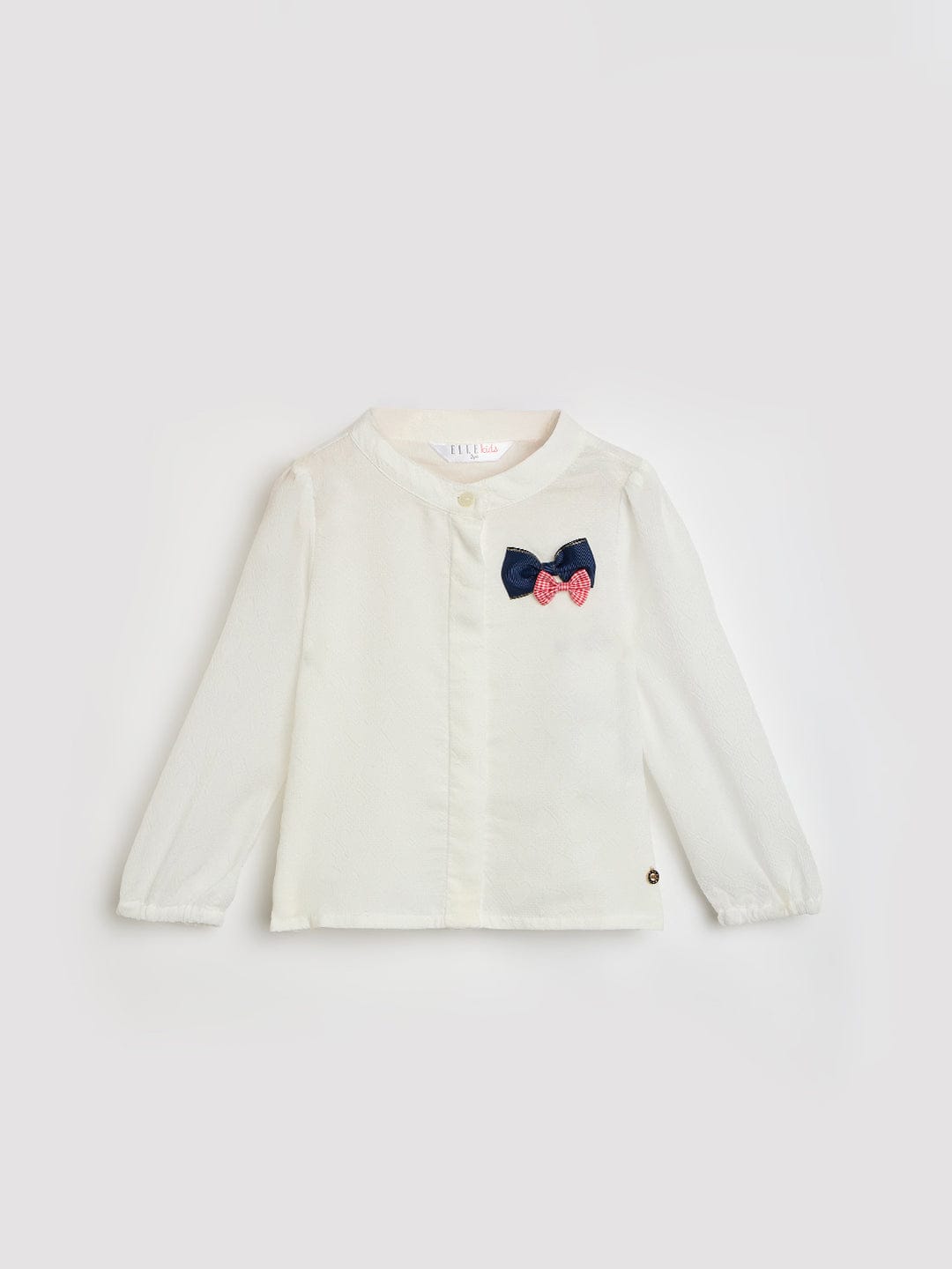 Elle Kids White Solid Band Collar Top