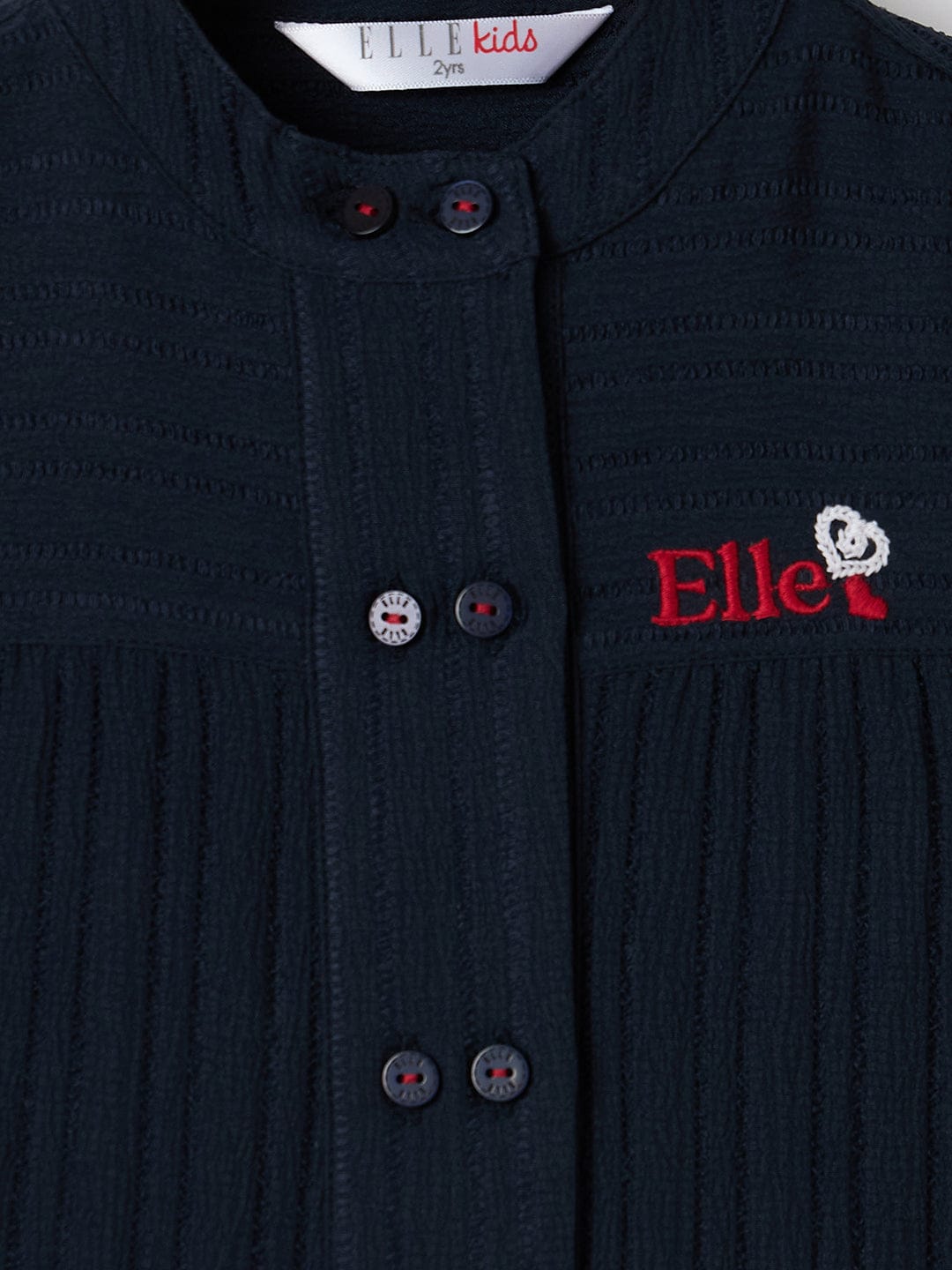 Elle Kids Blue Embroidered Band Collar Top