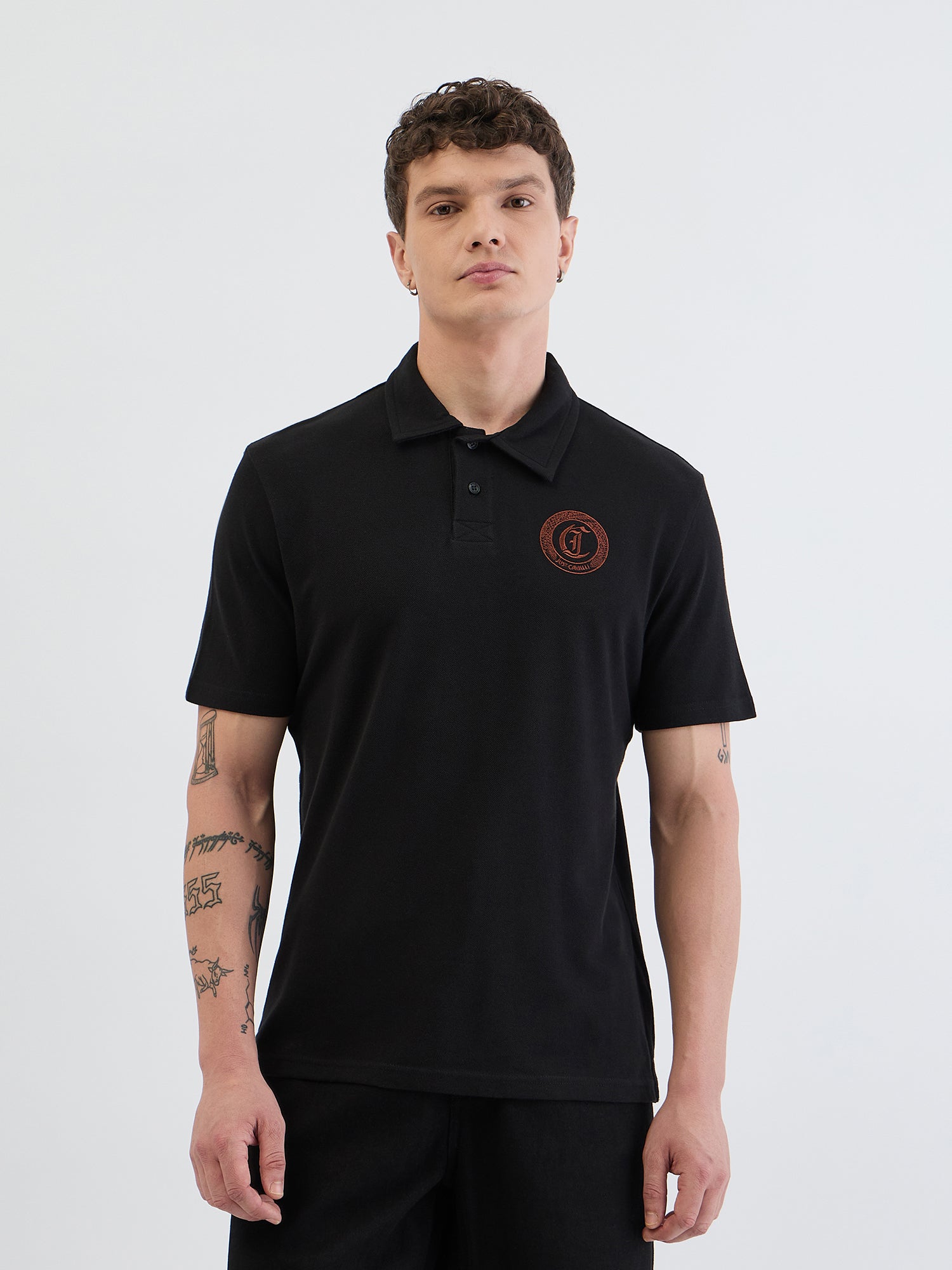 Just Cavalli Men Blue Embroidered Polo Tshirt