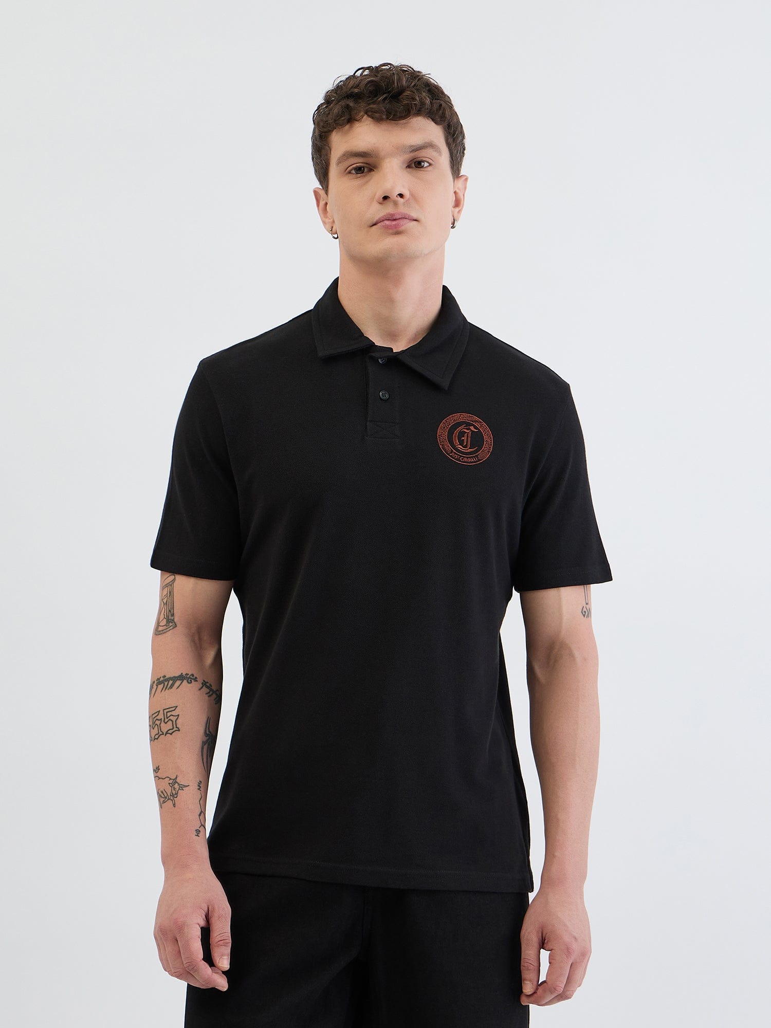 Just Cavalli Men Blue Embroidered Polo Tshirt