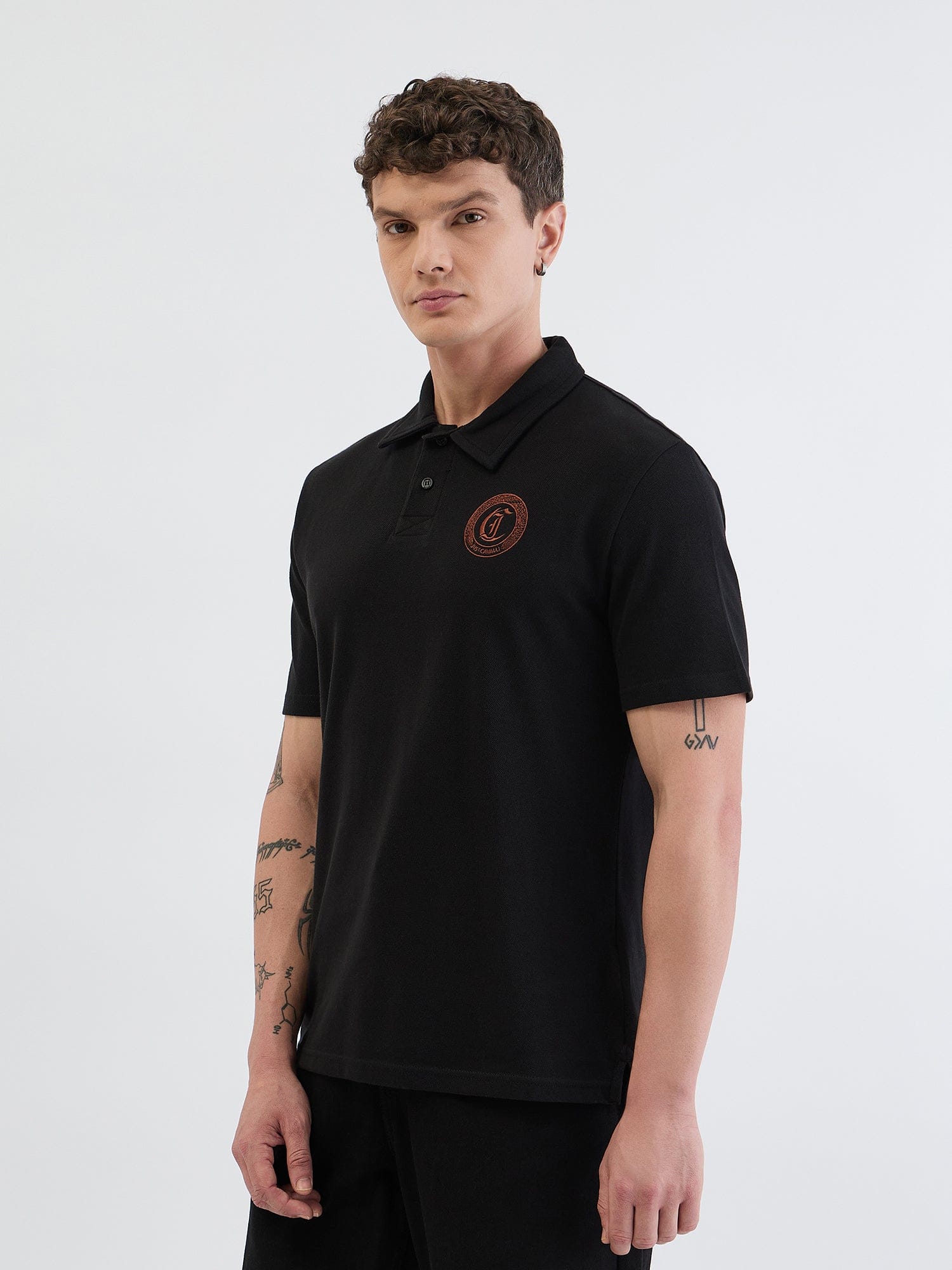 Just Cavalli Men Blue Embroidered Polo Tshirt