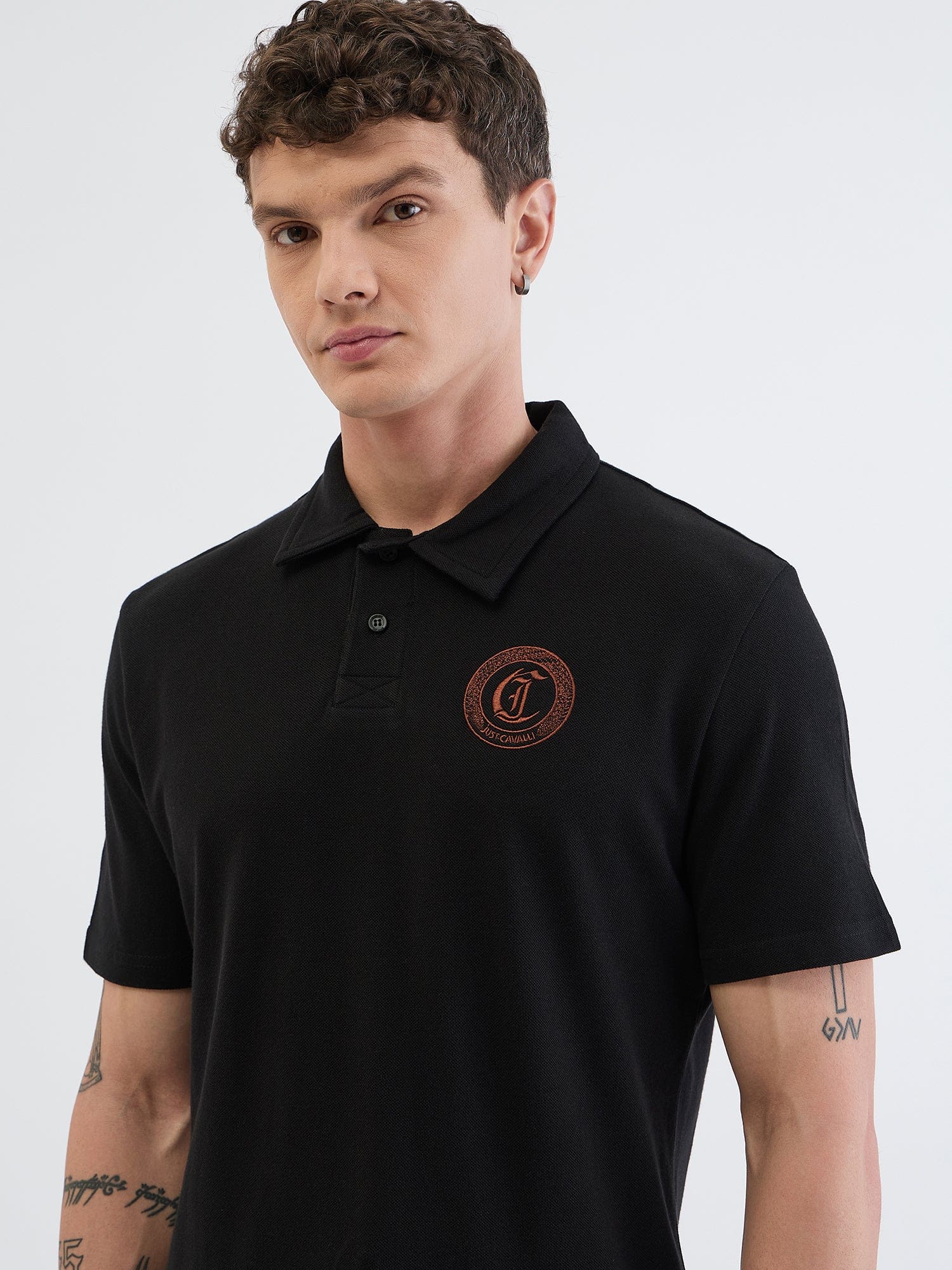 Just Cavalli Men Blue Embroidered Polo Tshirt