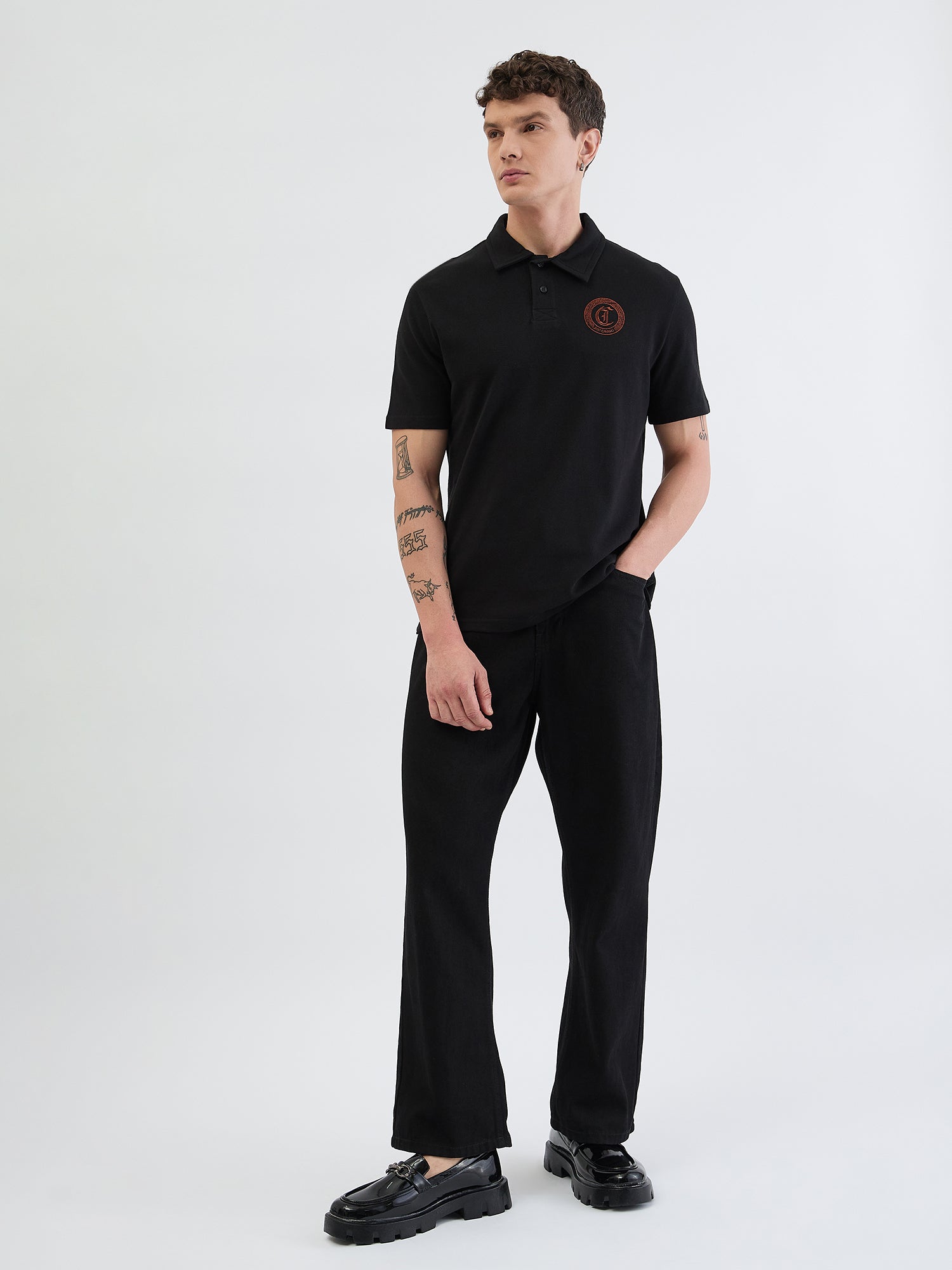 Just Cavalli Men Blue Embroidered Polo Tshirt