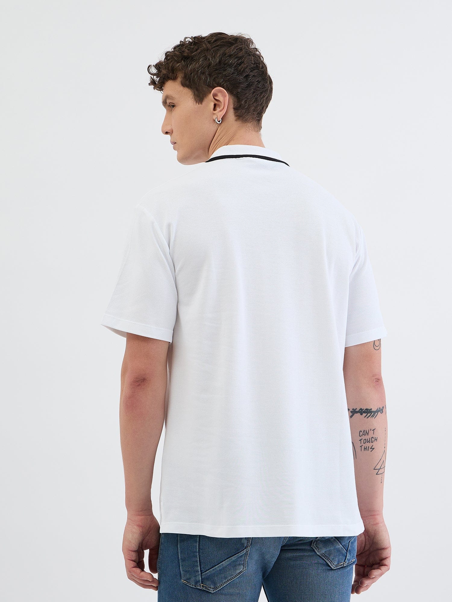 Just Cavalli Men White Solid Polo Tshirt