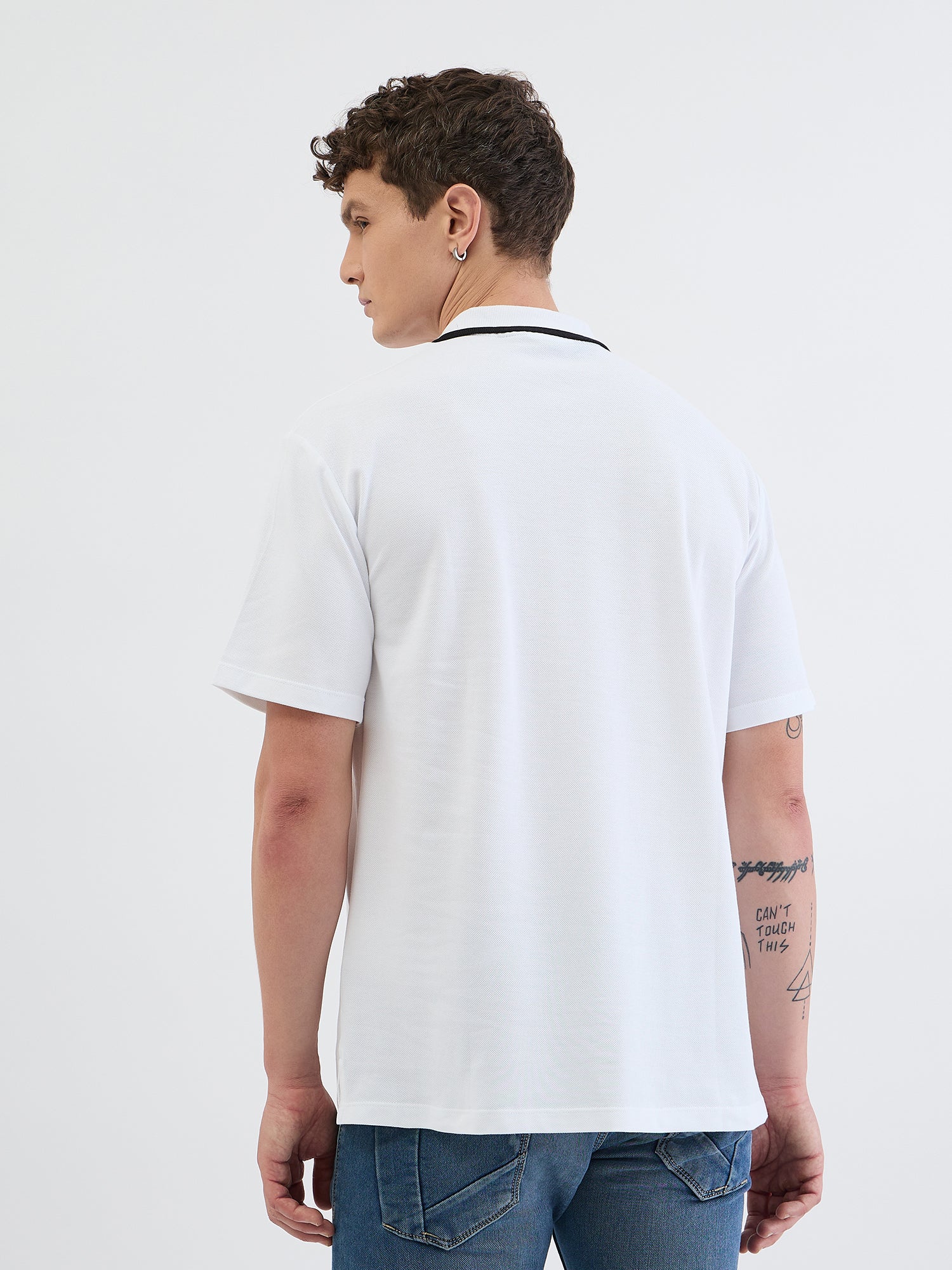 Just Cavalli Men White Solid Polo Tshirt