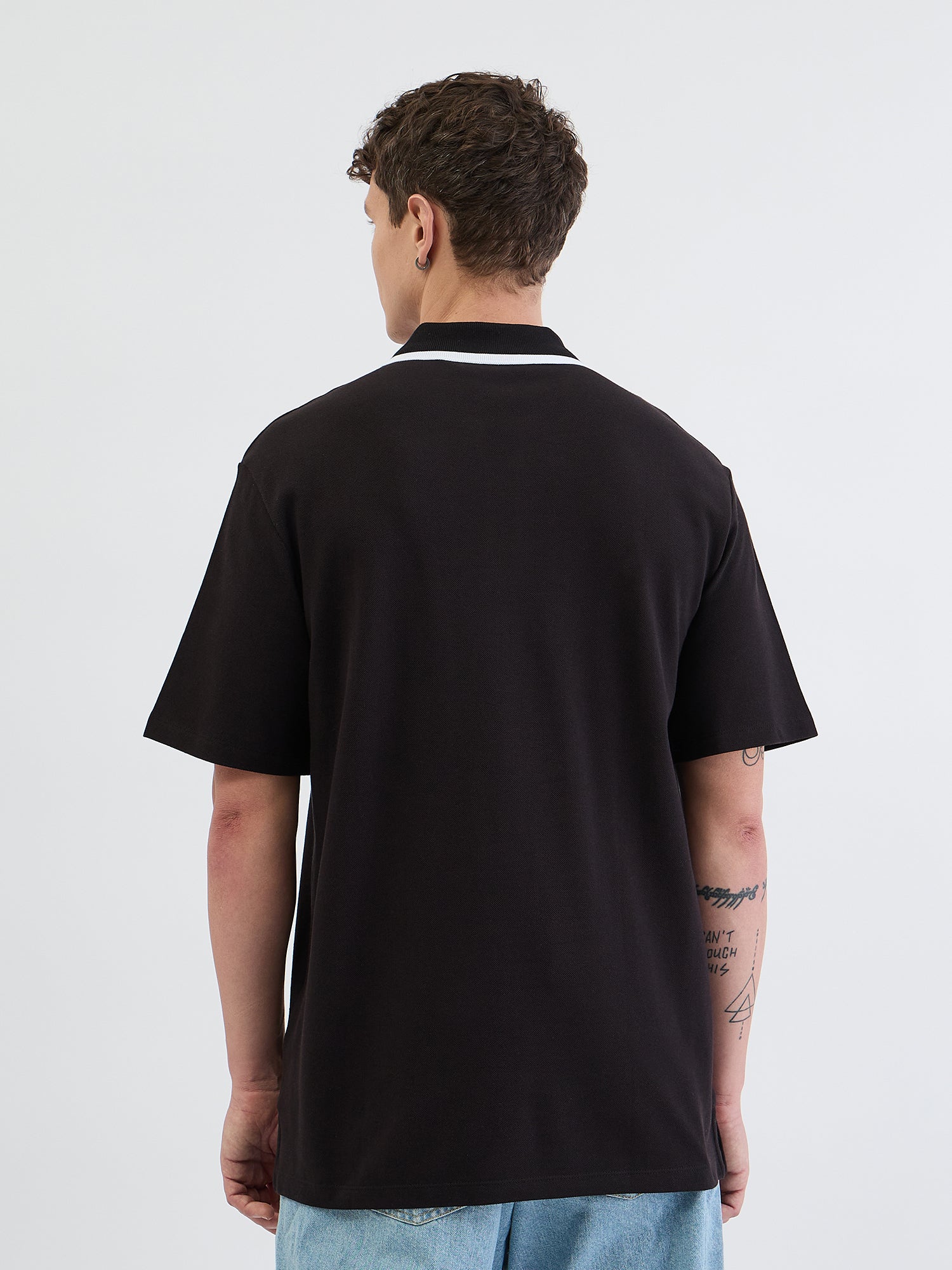 Just Cavalli Men Black Solid Polo Tshirt