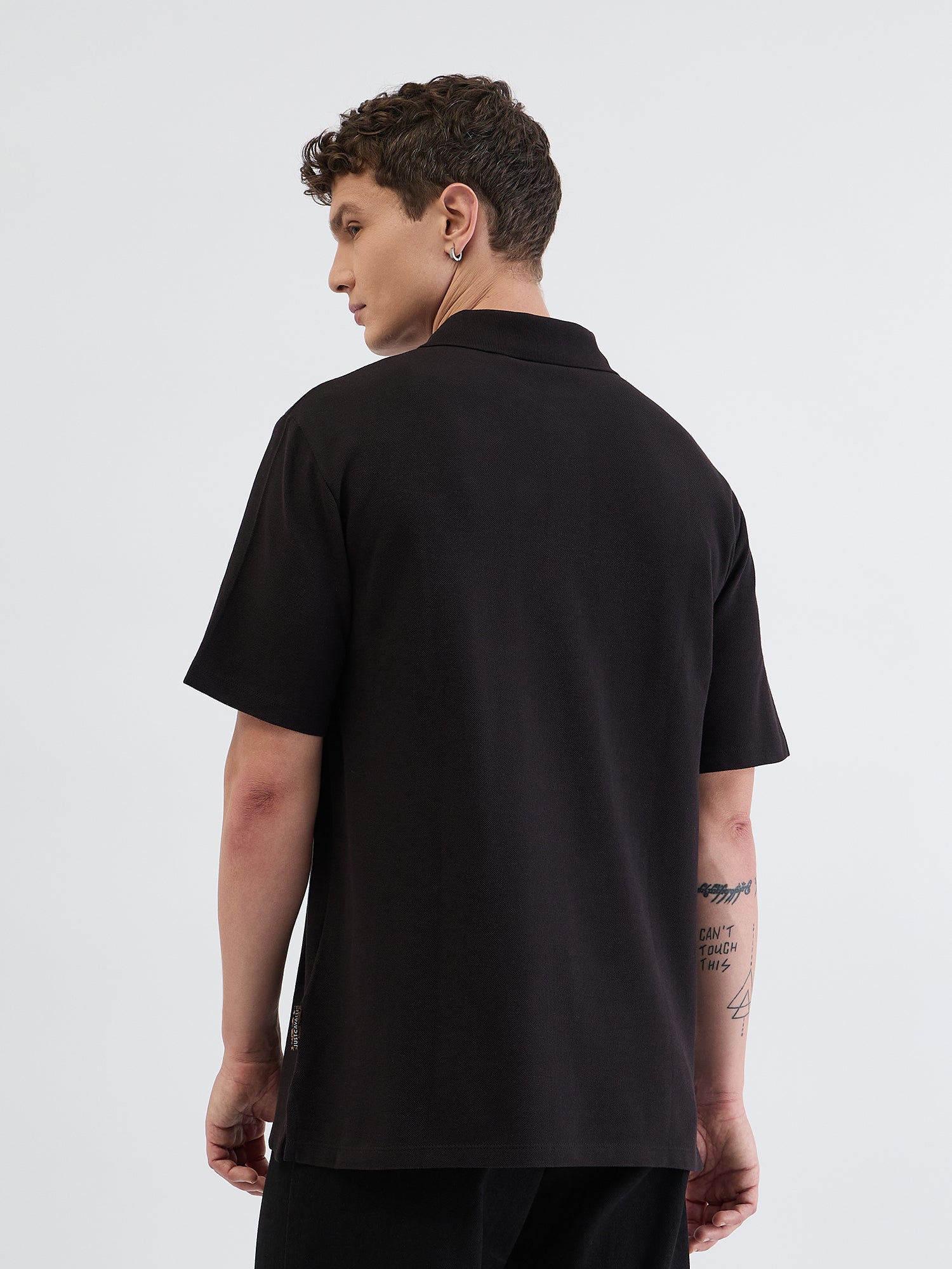 Just Cavalli Men Black Solid Polo Tshirt