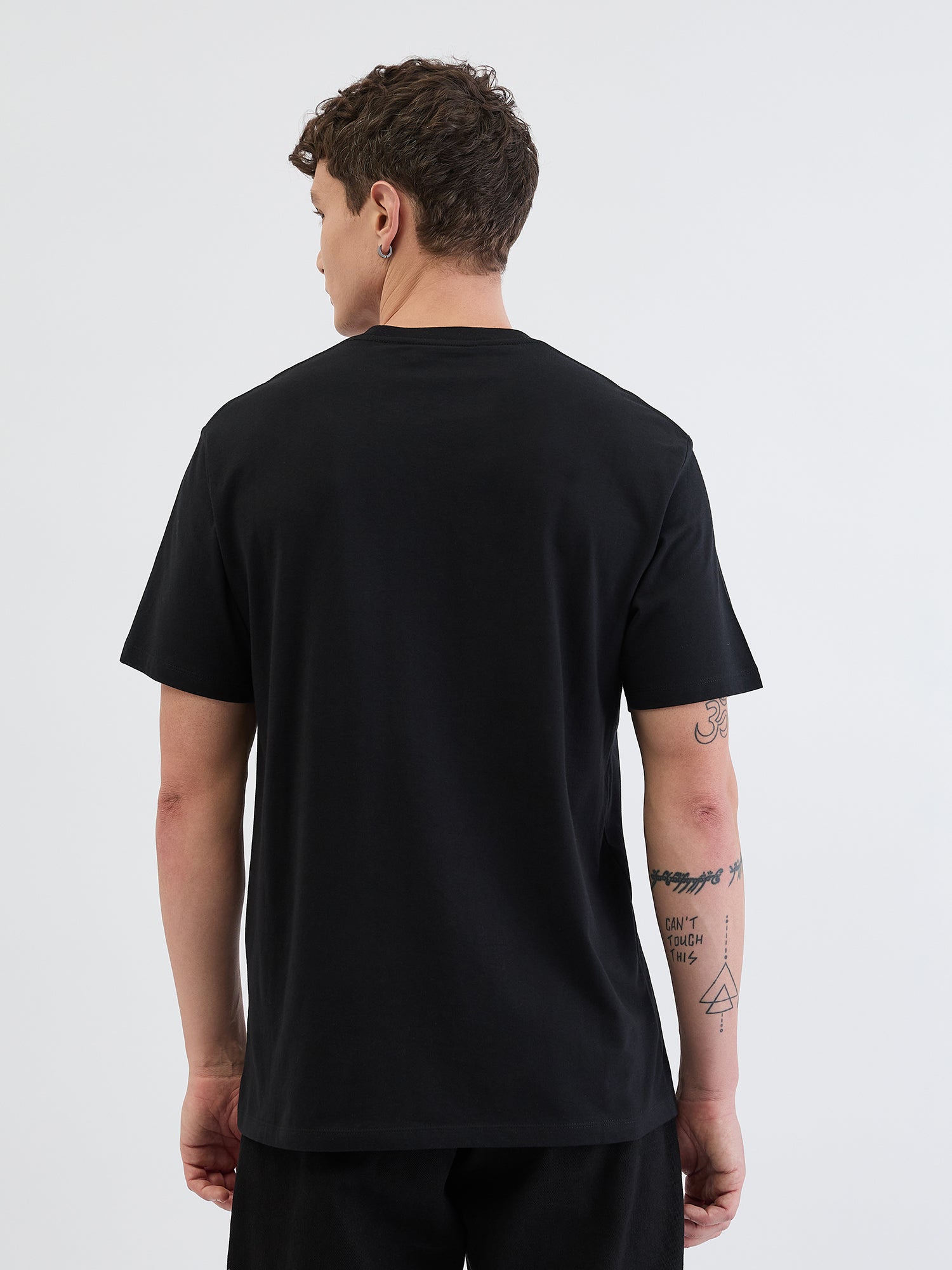 Just Cavalli Men Black Placement Print Round Neck Tshirt