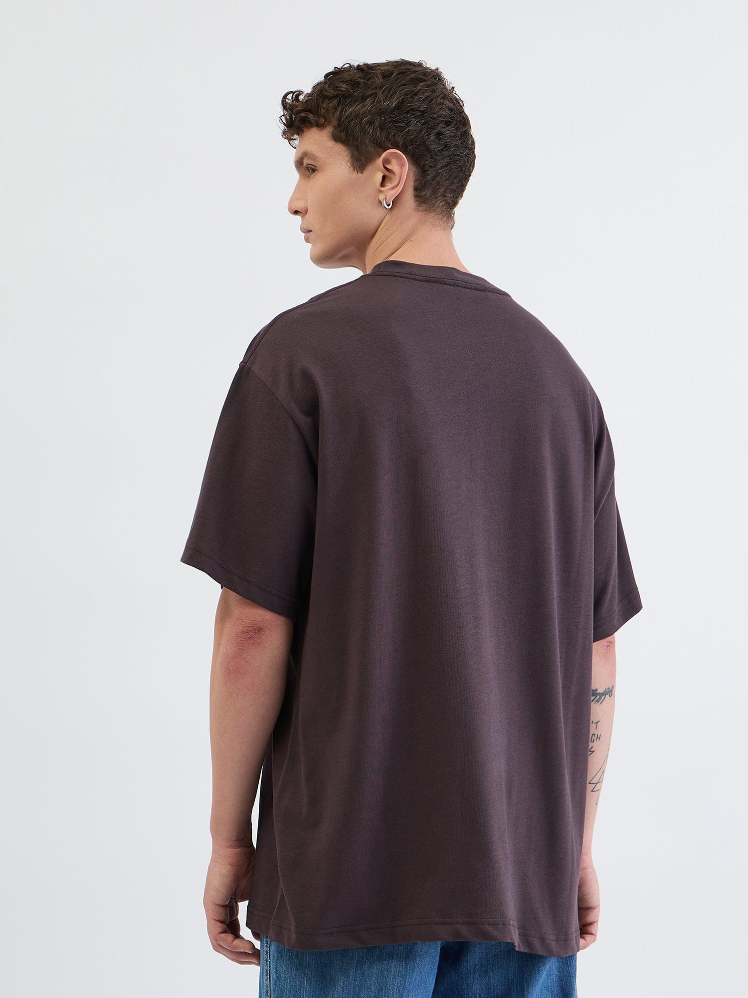 Just Cavalli Men Black Solid Round Neck Tshirt