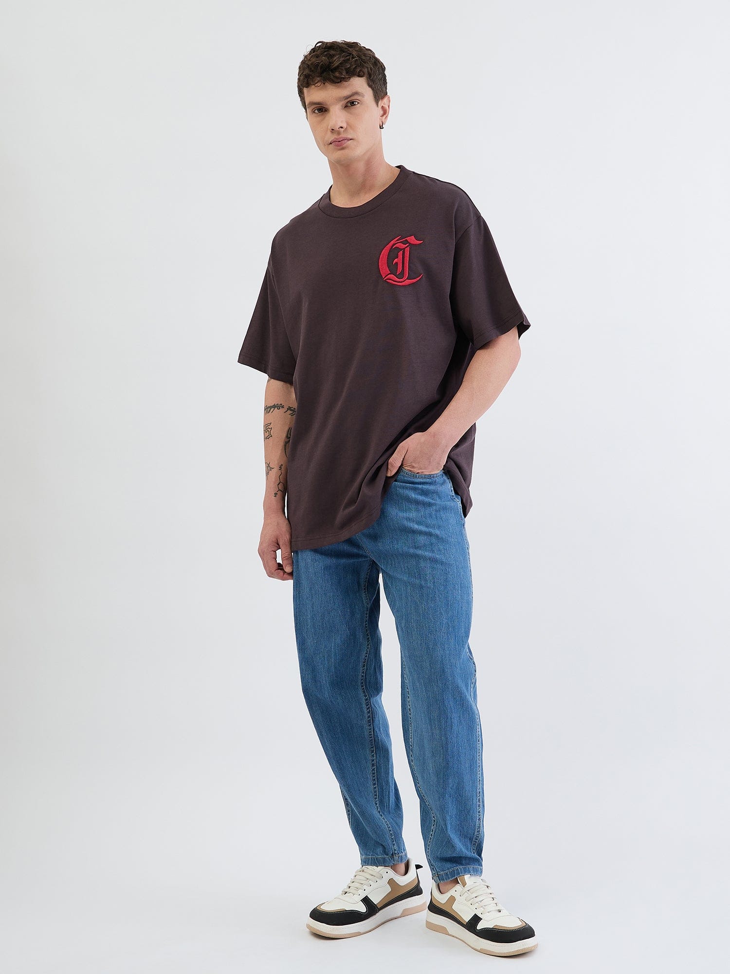 Just Cavalli Men Black Solid Round Neck Tshirt