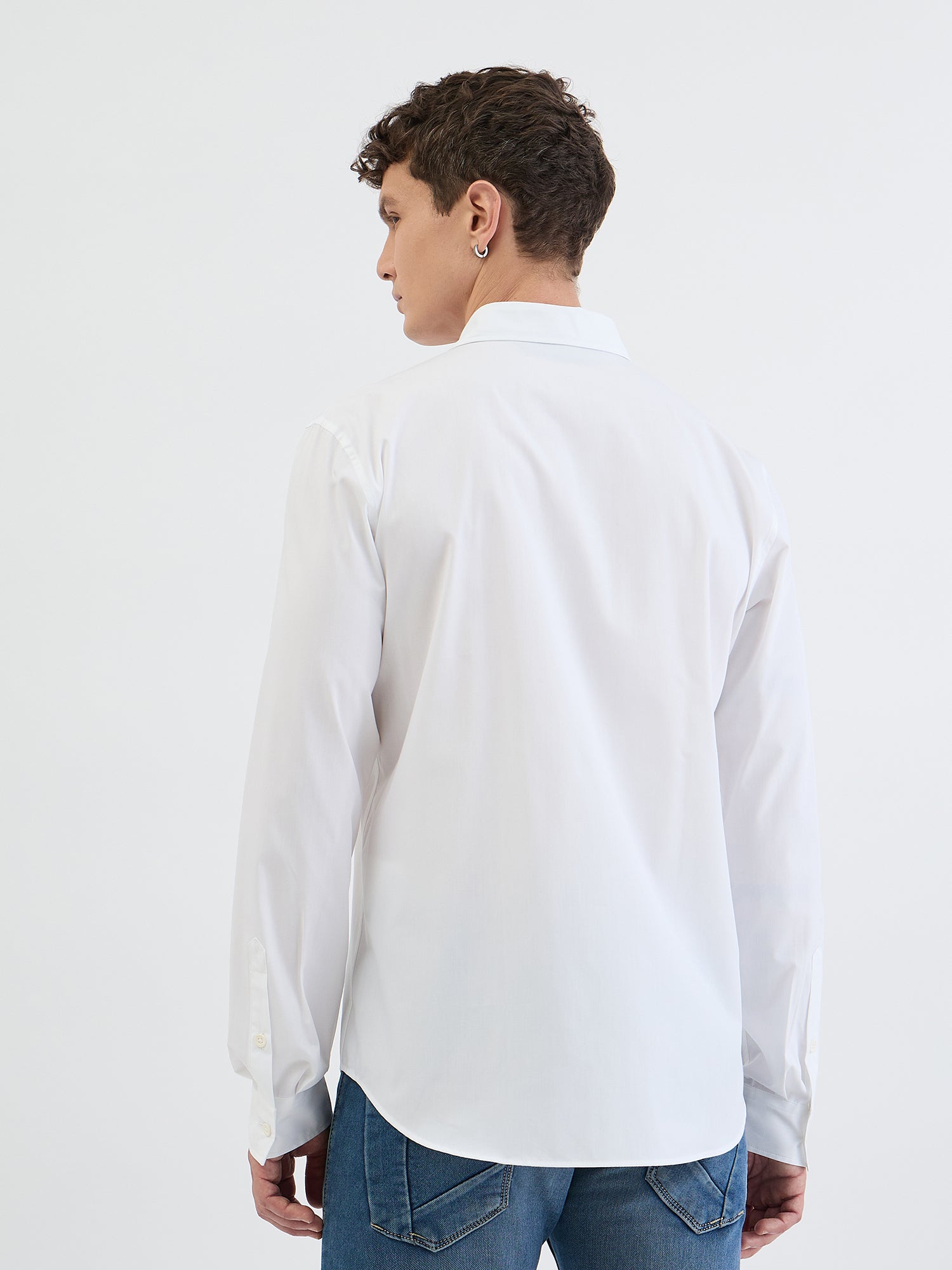 Just Cavalli Men White Solid Collar Shirt