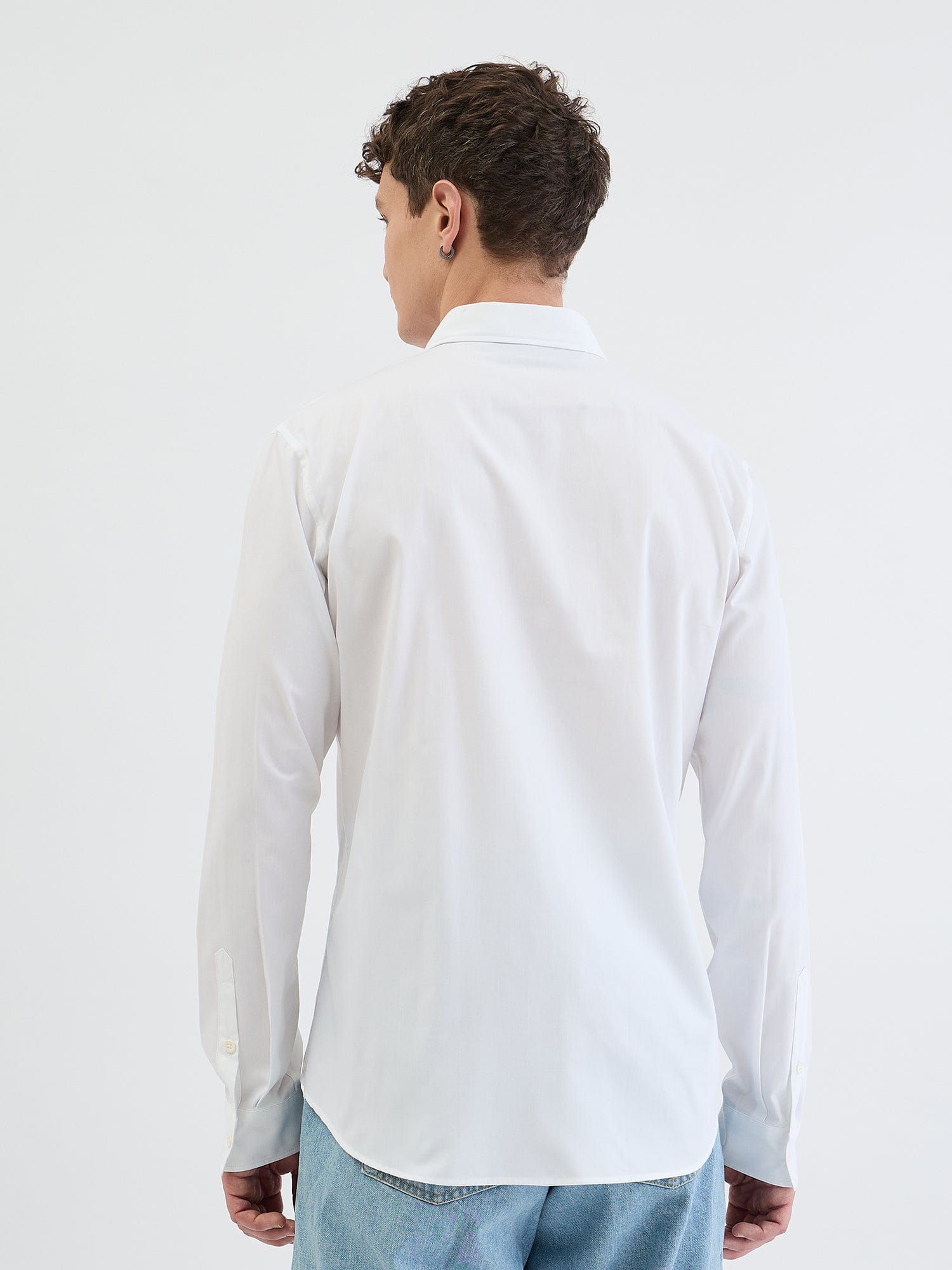 Just Cavalli Men White Solid Collar Shirt