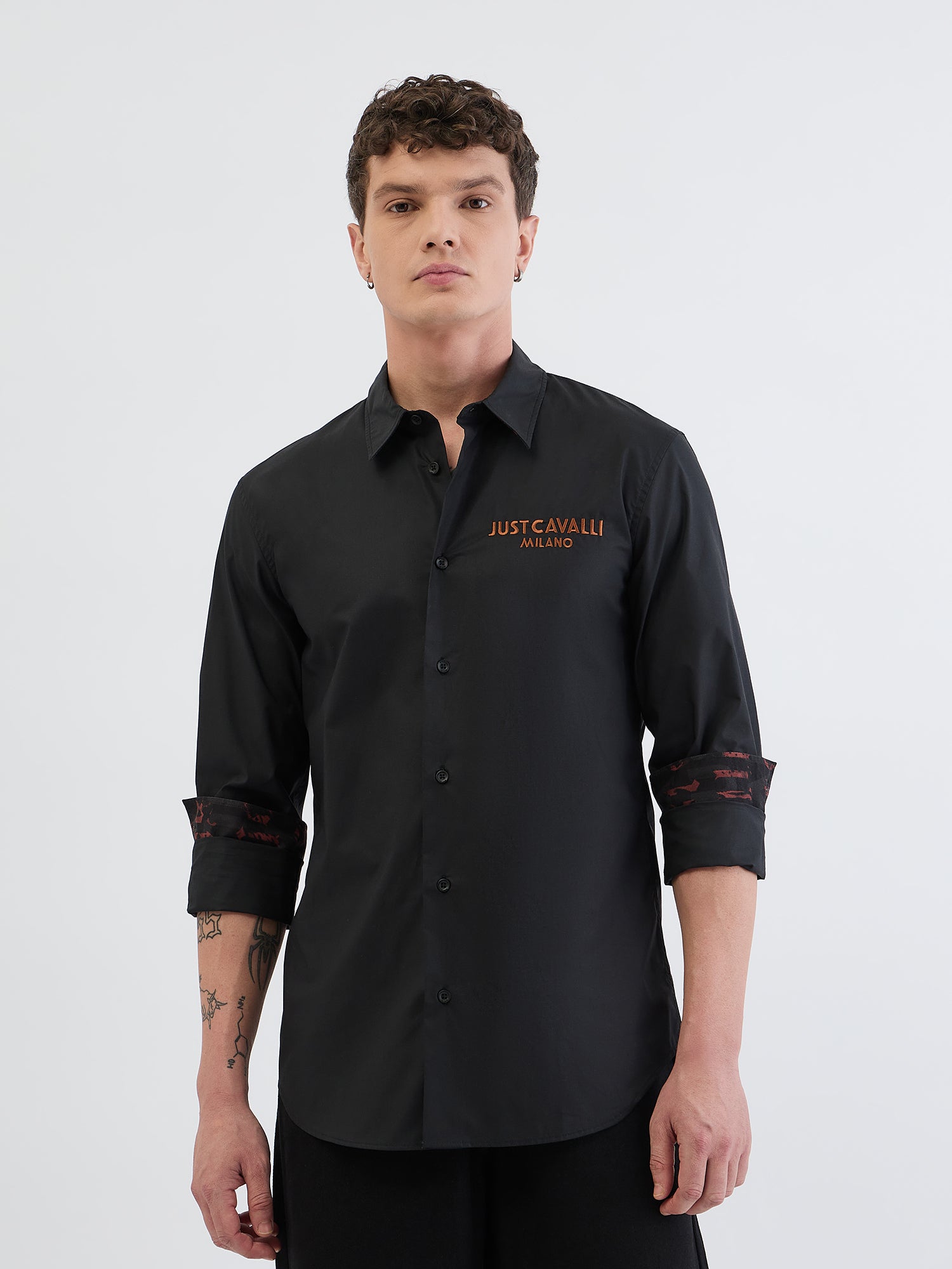 Just Cavalli Men Black Solid Collar Shirt