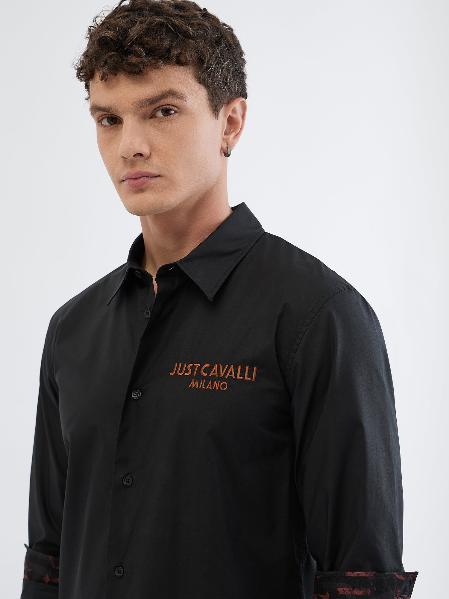 Just Cavalli Men Black Solid Collar Shirt