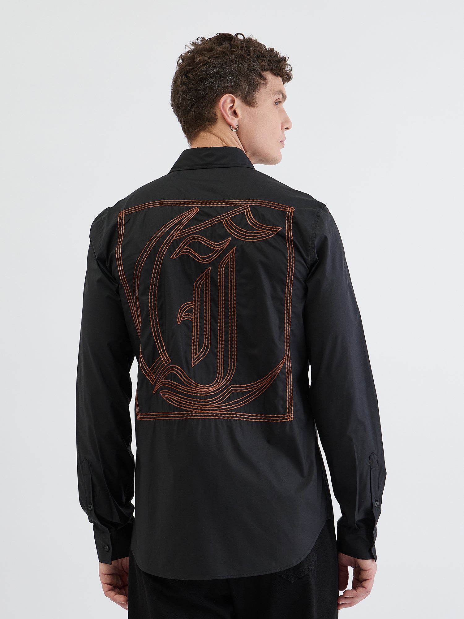 Just Cavalli Men Black Solid Collar Shirt