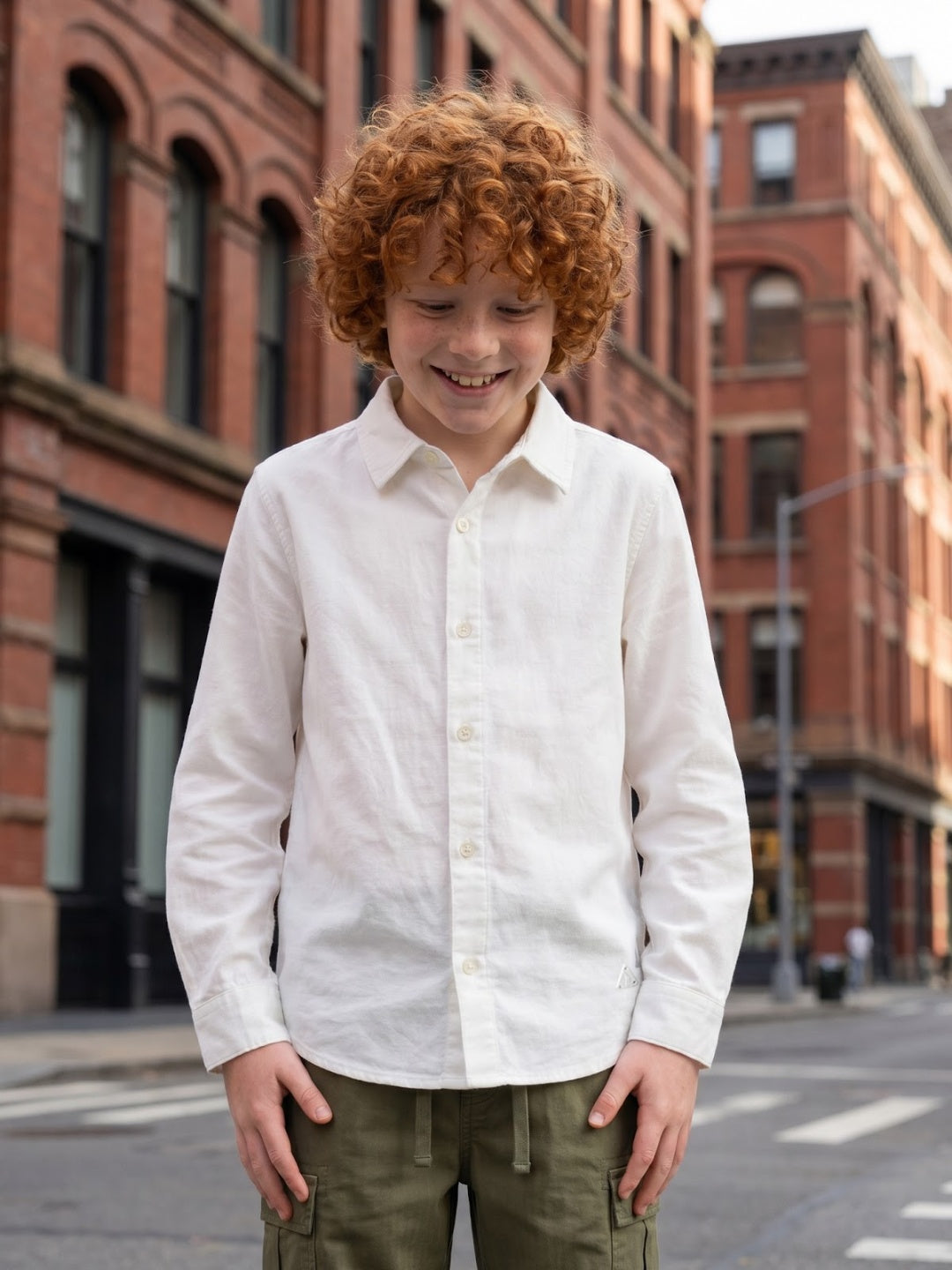 Blue Giraffe Boys White Solid Shirt Collar Shirt