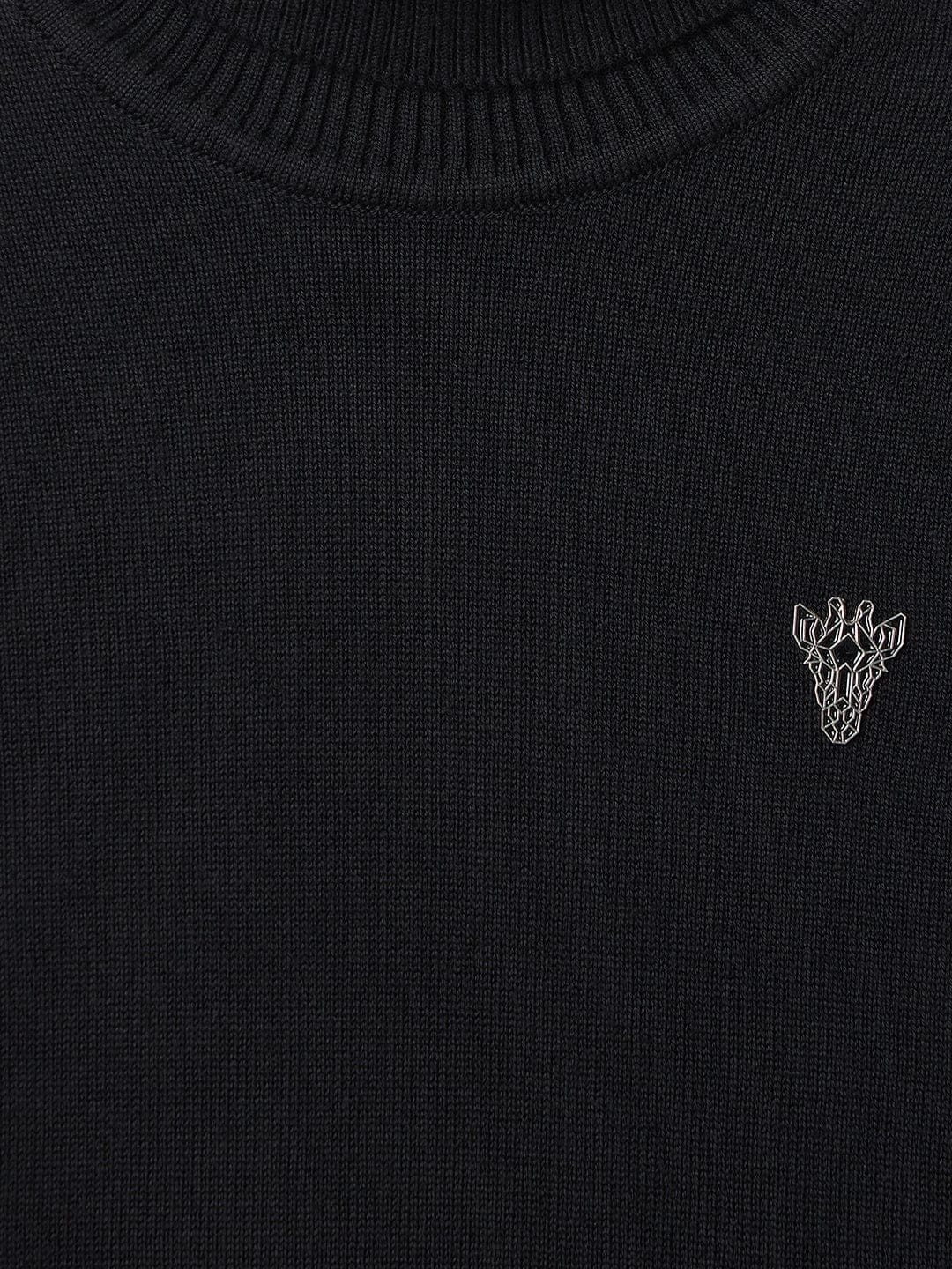 BLUE GIRAFFE Boys Black Cotton Solid High Neck Sweater