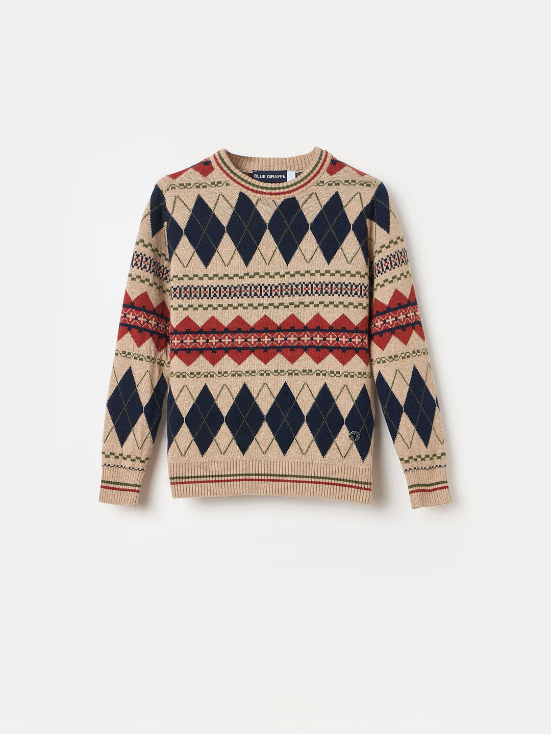 BLUE GIRAFFE Boys Multicolour Cotton Embroidered Crew Neck Flat Sweater