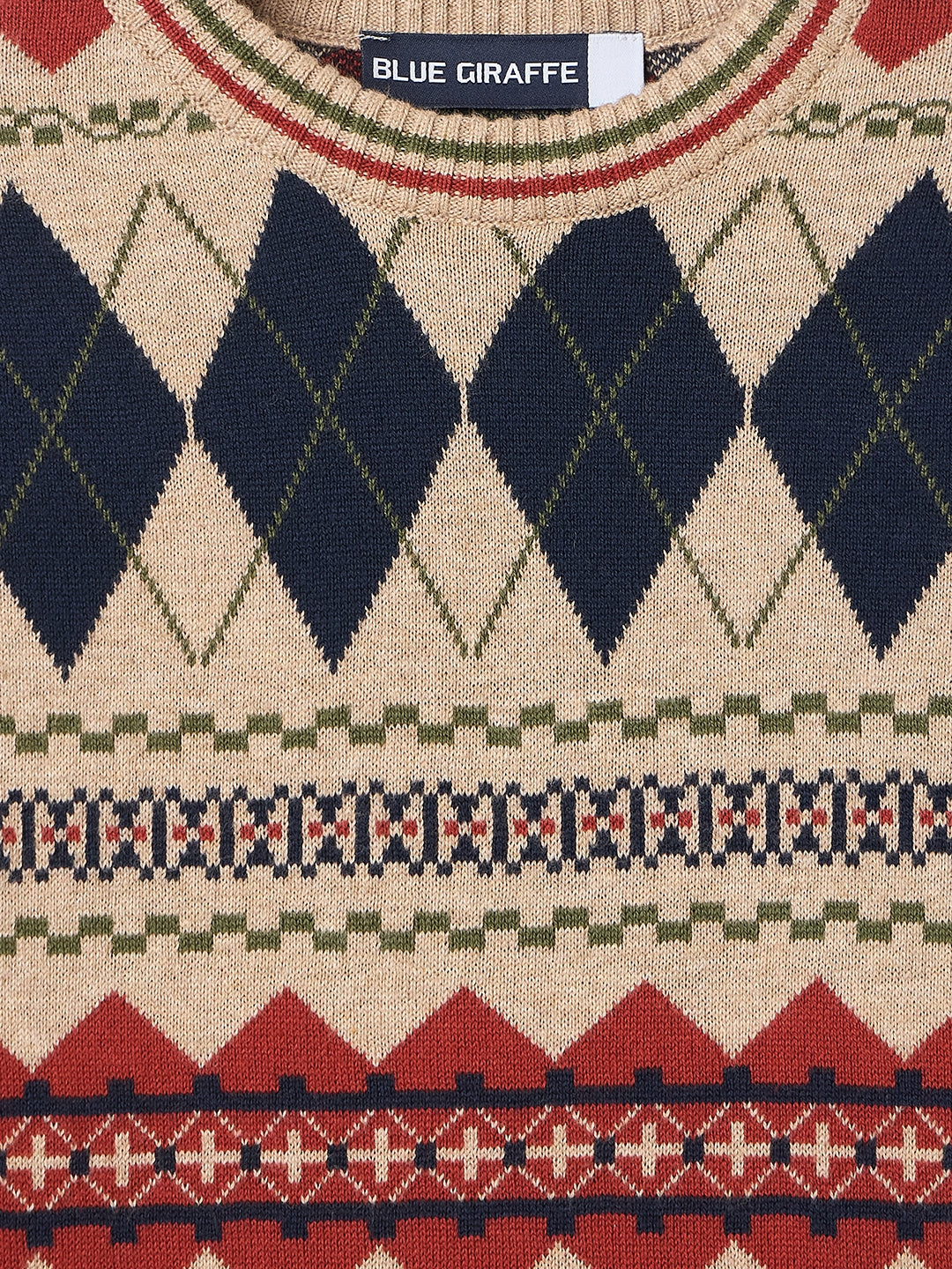 BLUE GIRAFFE Boys Multicolour Cotton Embroidered Crew Neck Flat Sweater