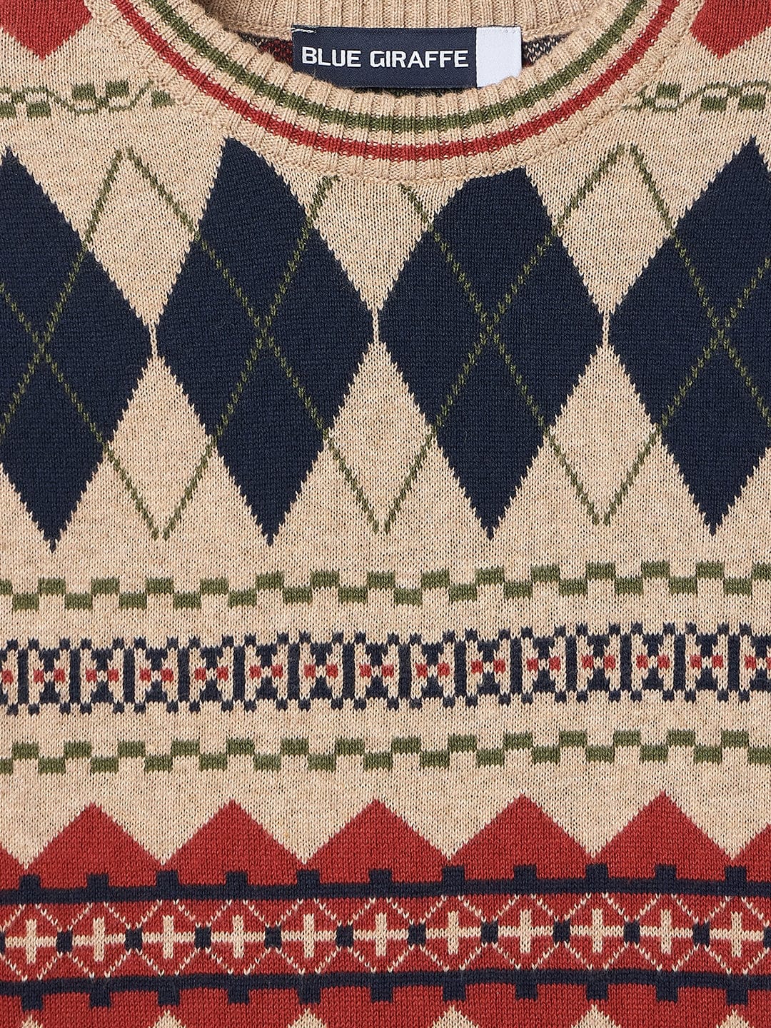 BLUE GIRAFFE Boys Multicolour Cotton Embroidered Crew Neck Flat Sweater