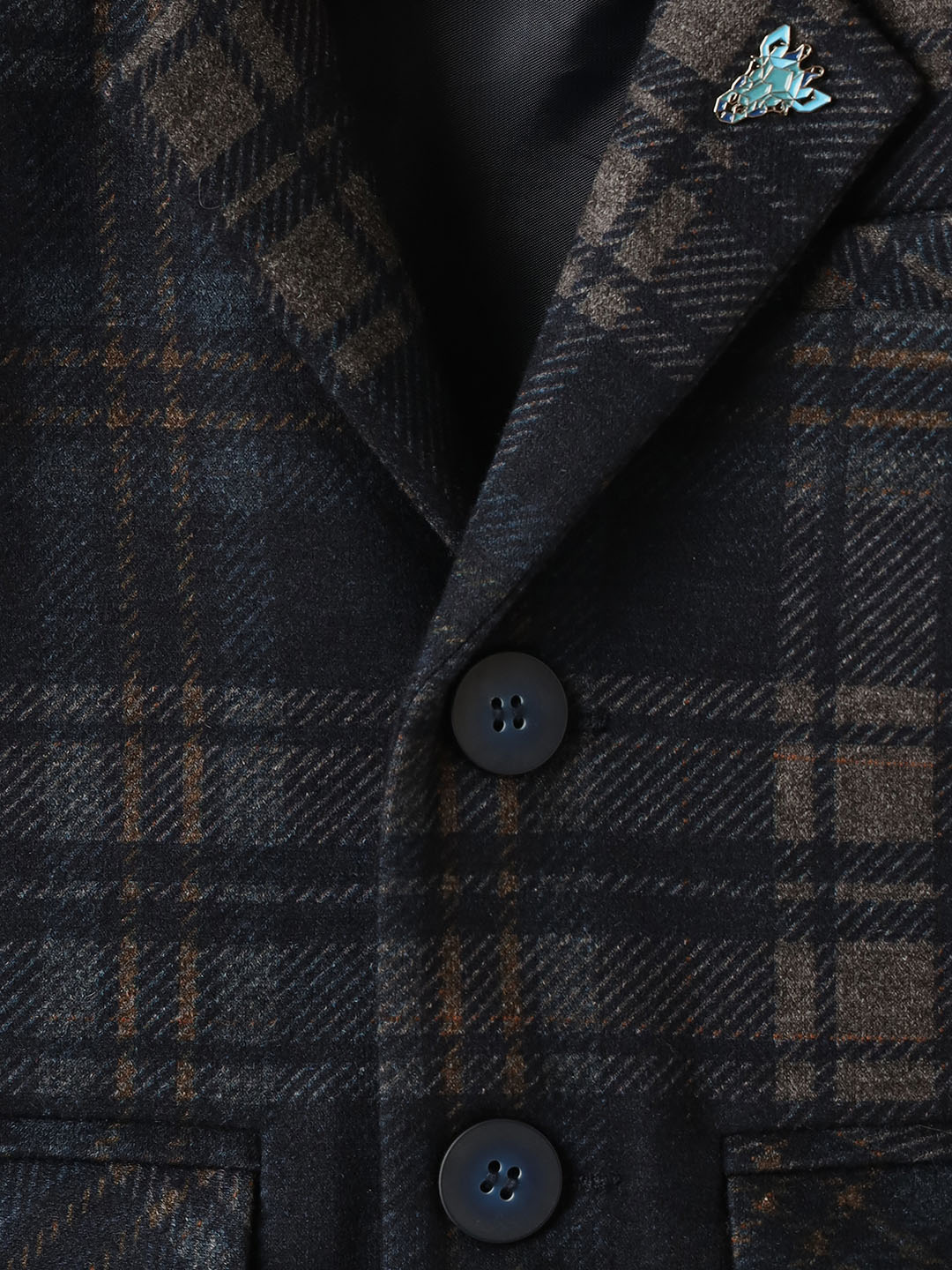 BLUE GIRAFFE Boys Dark Blue Checkered Blazer