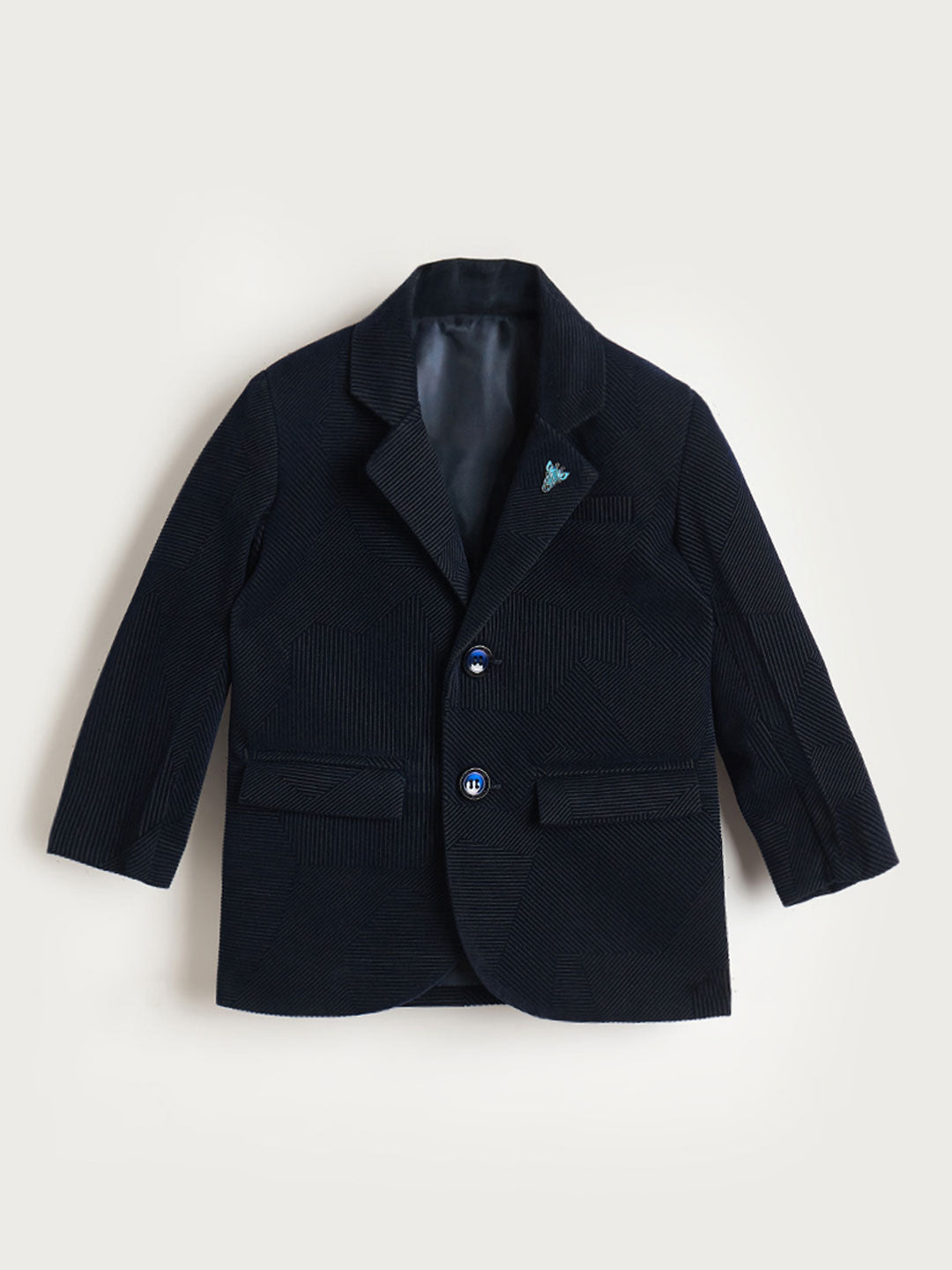 Blue Giraffe Boys Navy Blue Textured Lapel Collar Blazer