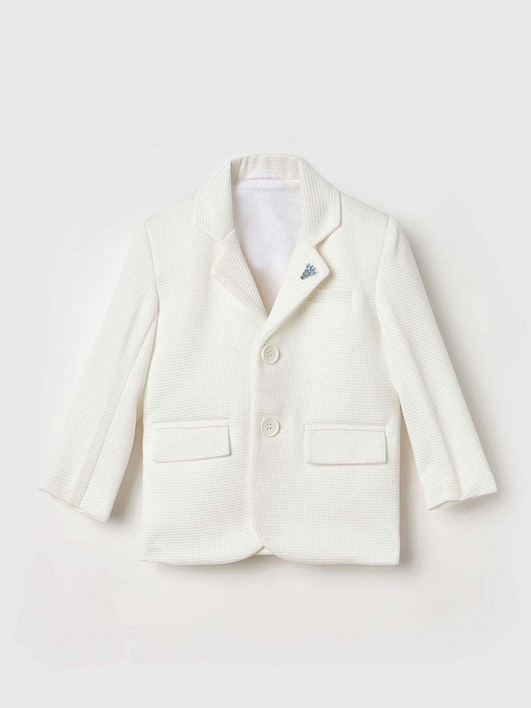 Blue Giraffe Boys Regular Fit White Textured Blazer