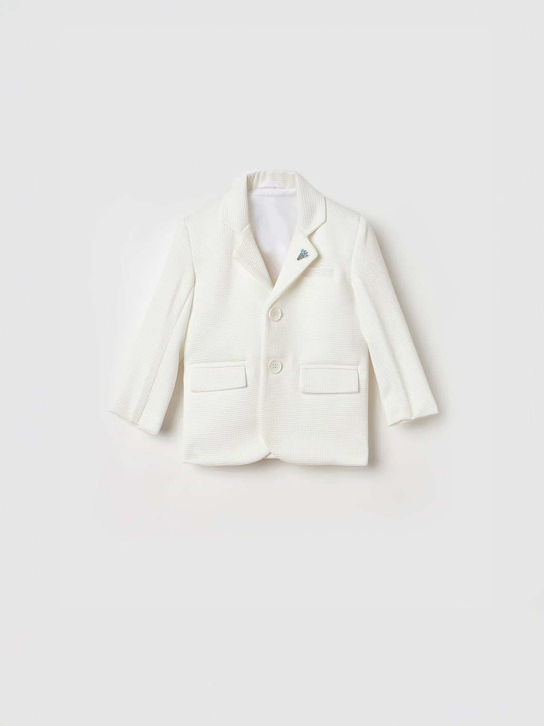 Blue Giraffe Boys Regular Fit White Textured Blazer