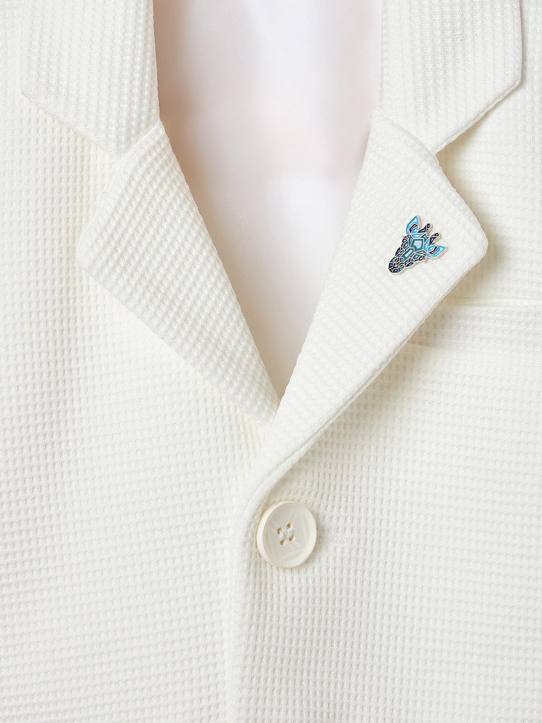 Blue Giraffe Boys Regular Fit White Textured Blazer